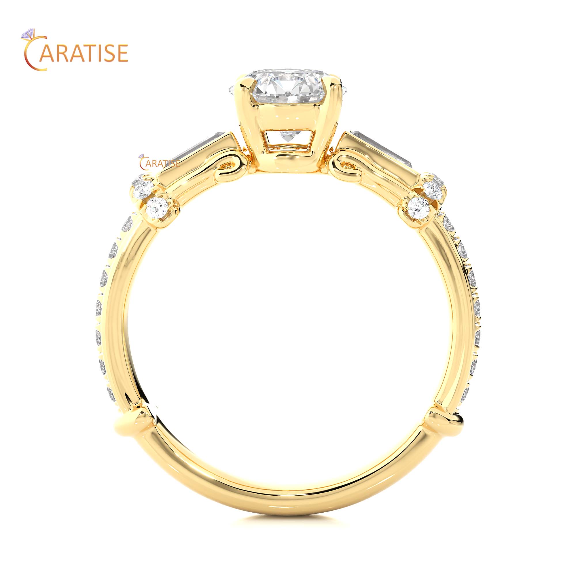 1.50 TDW Round & Baguette Cut Engagement Moissanite Diamond Ring 925 Silver