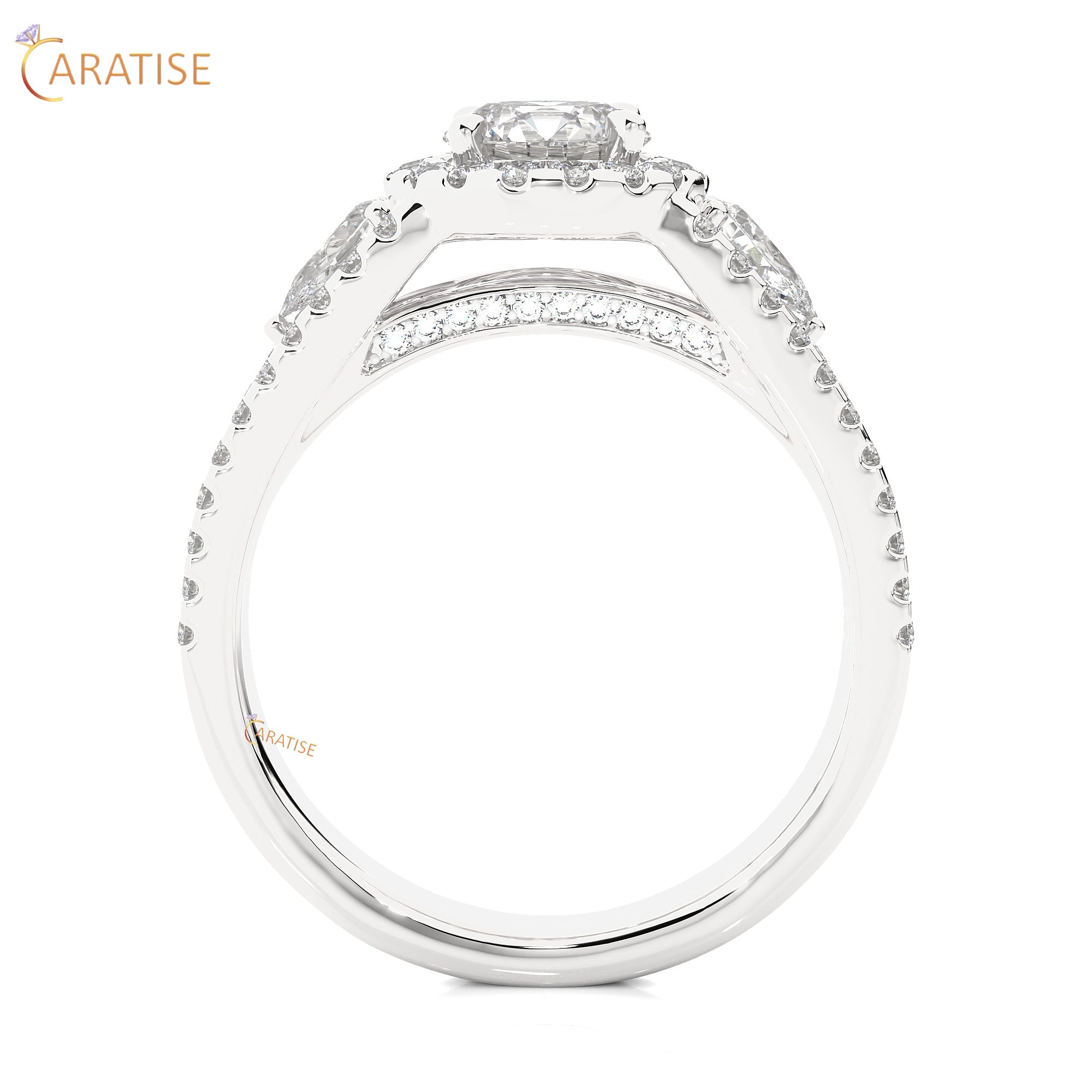 1.43 TDW Round & Pear Cut Halo Moissanite Diamond Ring 925 Silver