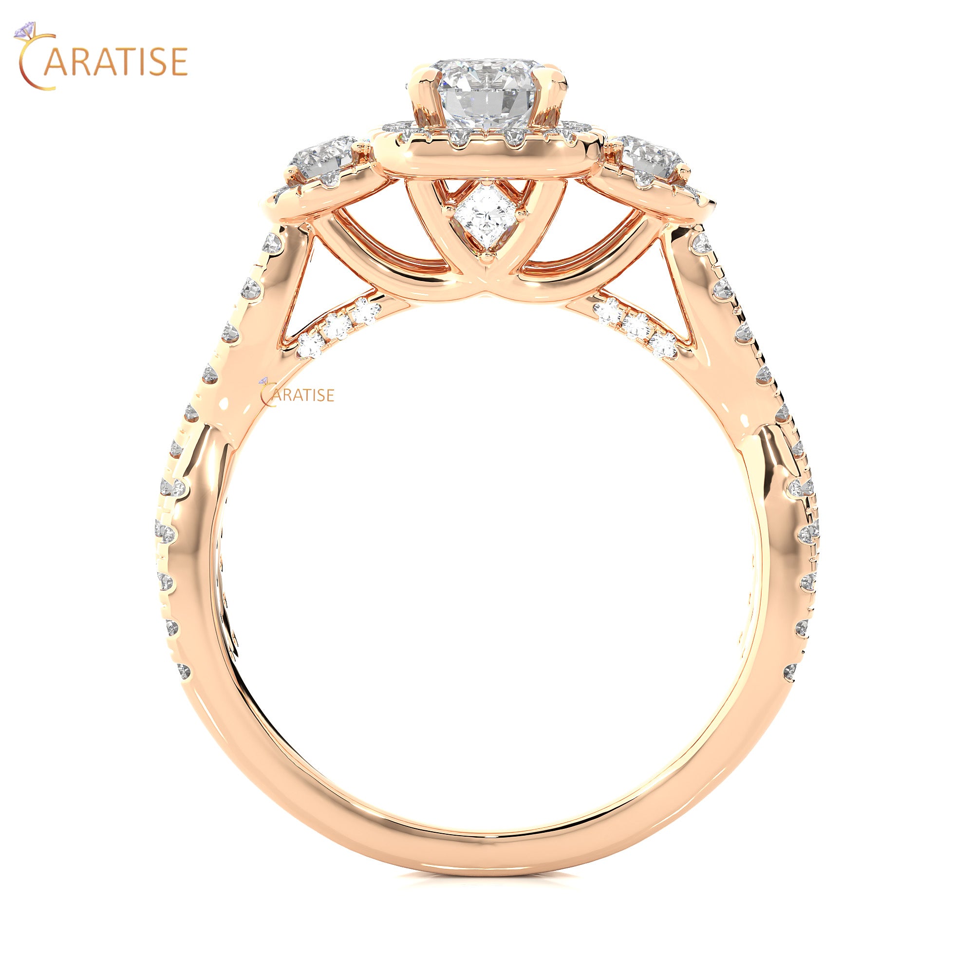 1.35 TDW Round Cut Halo Moissanite Diamond Ring 925 Silver