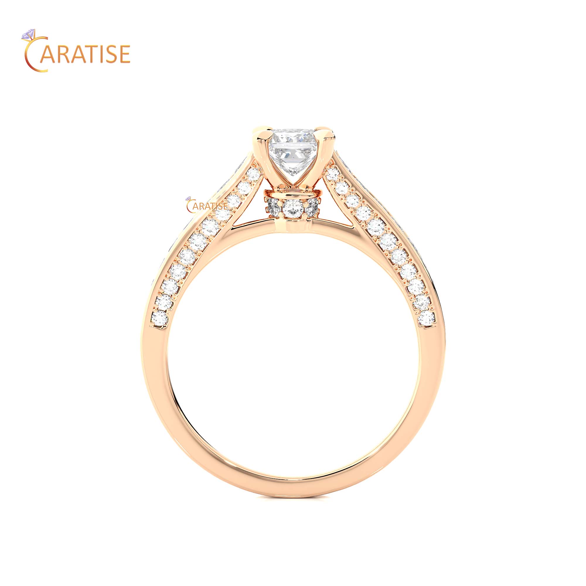 1.28 TDW Princess & Round Cut Engagement Moissanite Diamond Ring 925 Silver