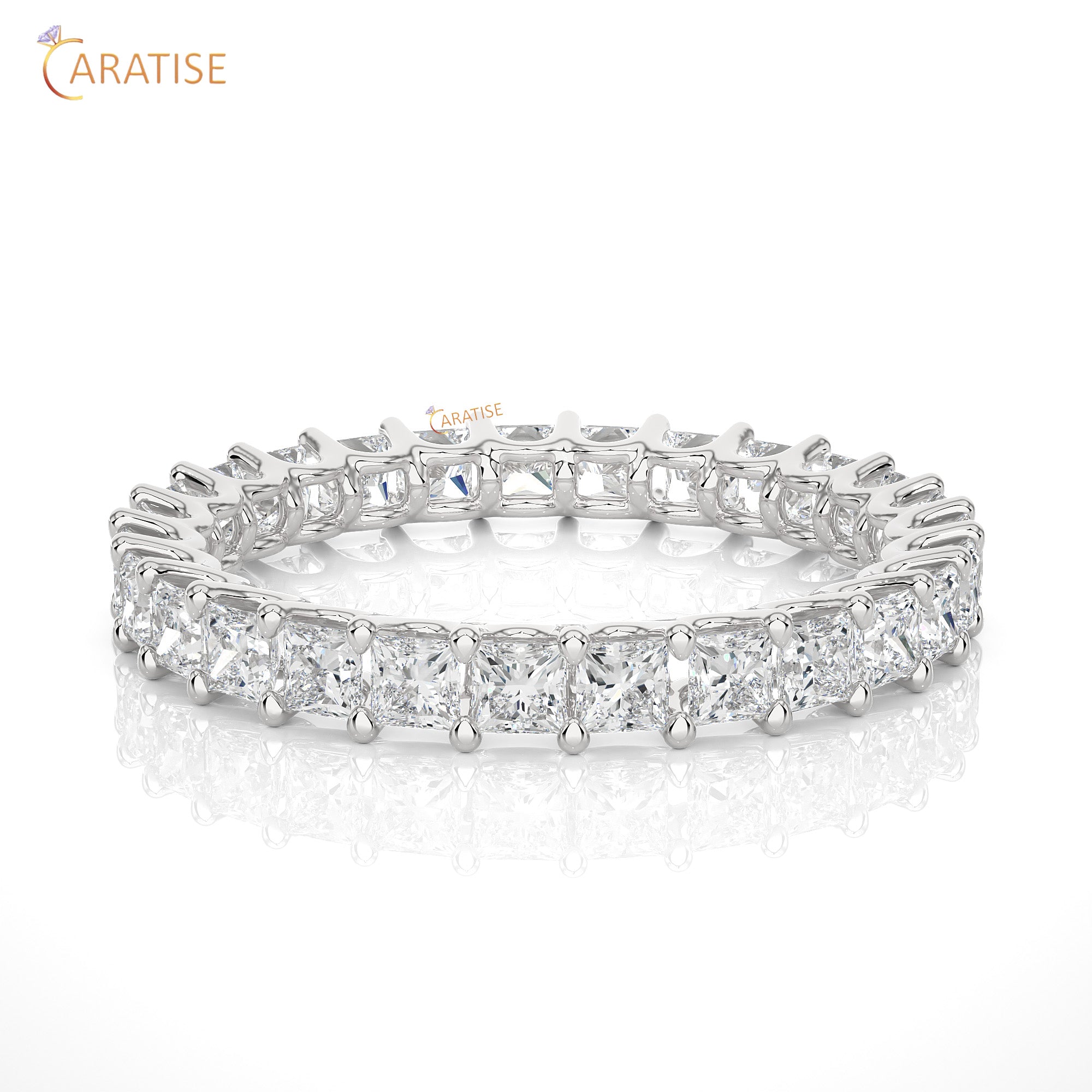 1.93 TDW Princess Cut Moissanite Diamond Full Eternity Band 925 Silver