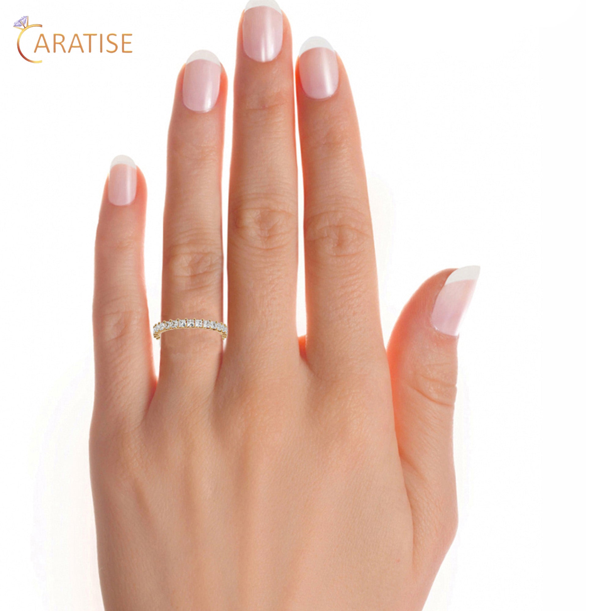 1.93 TDW Princess Cut Moissanite Diamond Full Eternity Band 925 Silver