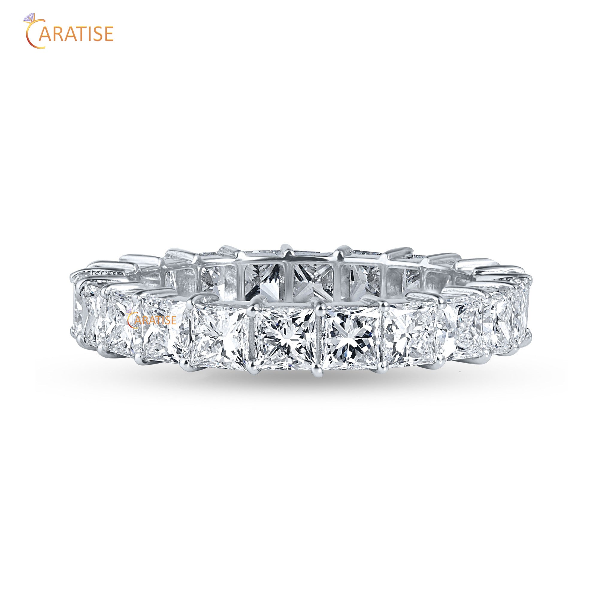 3.74 TDW Princess Cut Moissanite Diamond Eternity Band 925 Silver