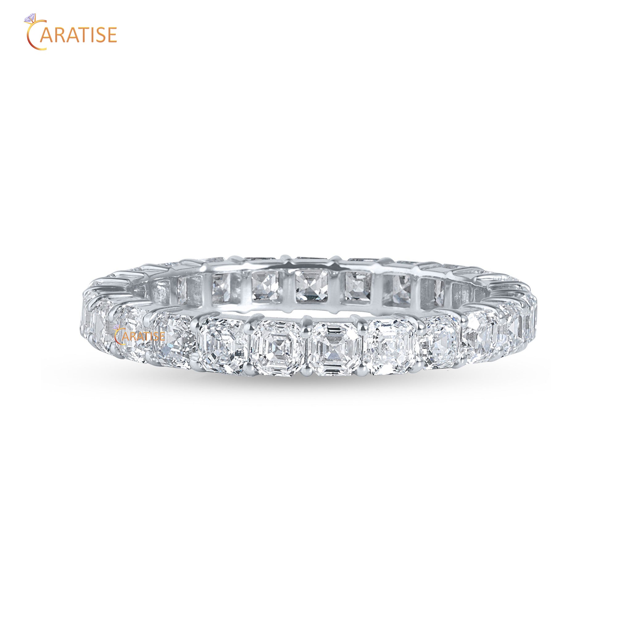 2.02 TDW Asscher Cut Mossiante Diamond Eternity Band 925 Silver