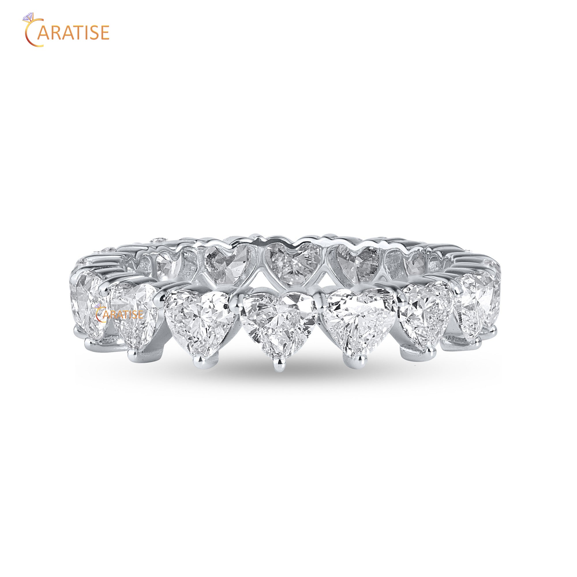 3.18 TDW Heart Cut Mossiante Diamond Eternity Band 925 Silver