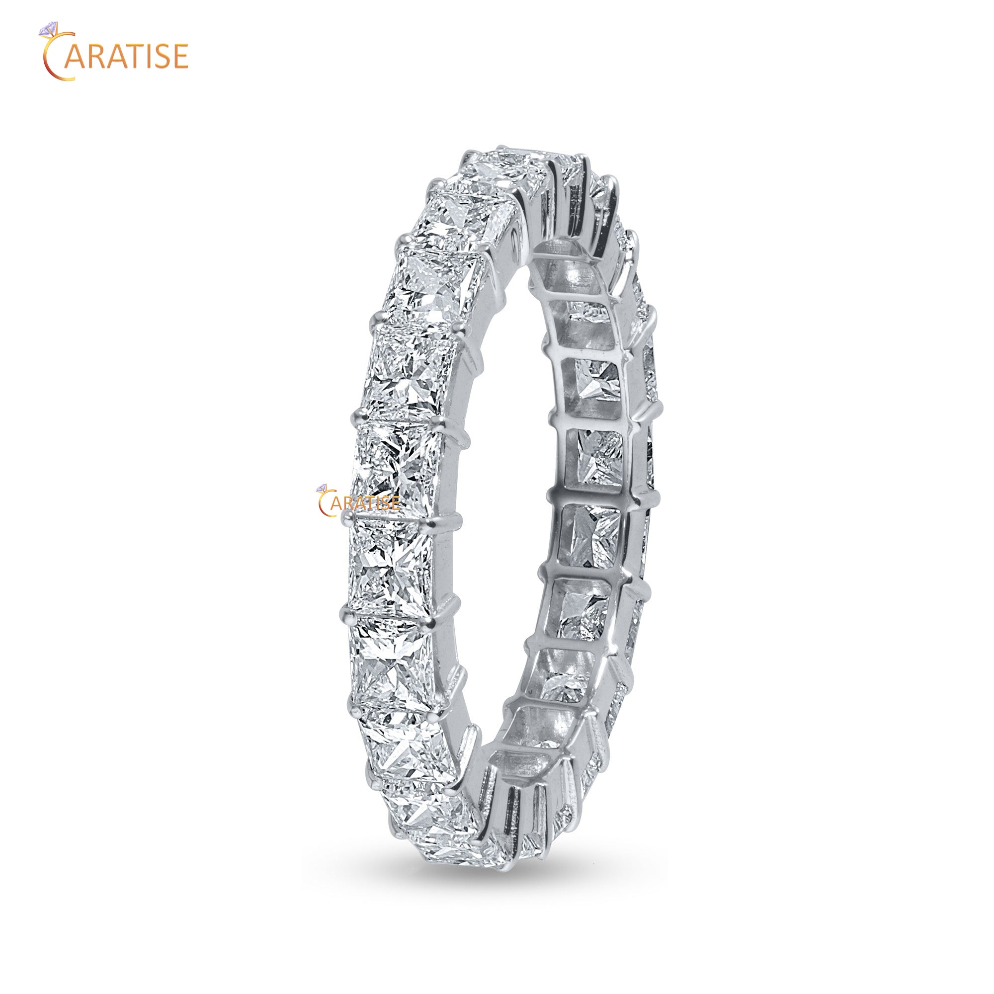 2.02 TDW Asscher Cut Mossiante Diamond Eternity Band 925 Silver