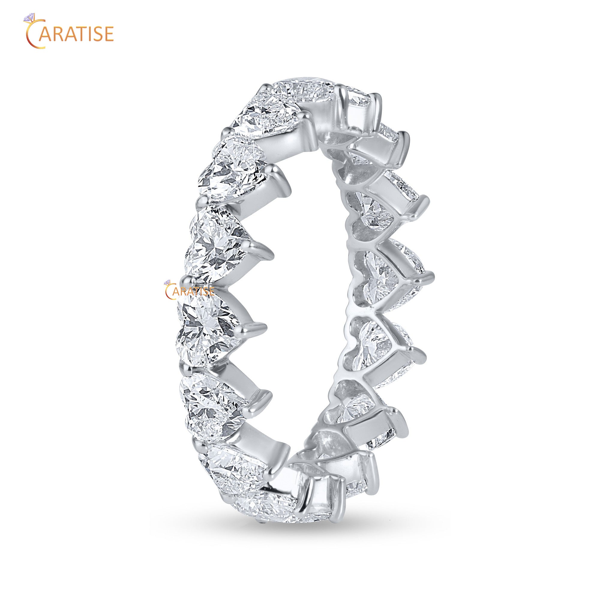 3.18 TDW Heart Cut Mossiante Diamond Eternity Band 925 Silver