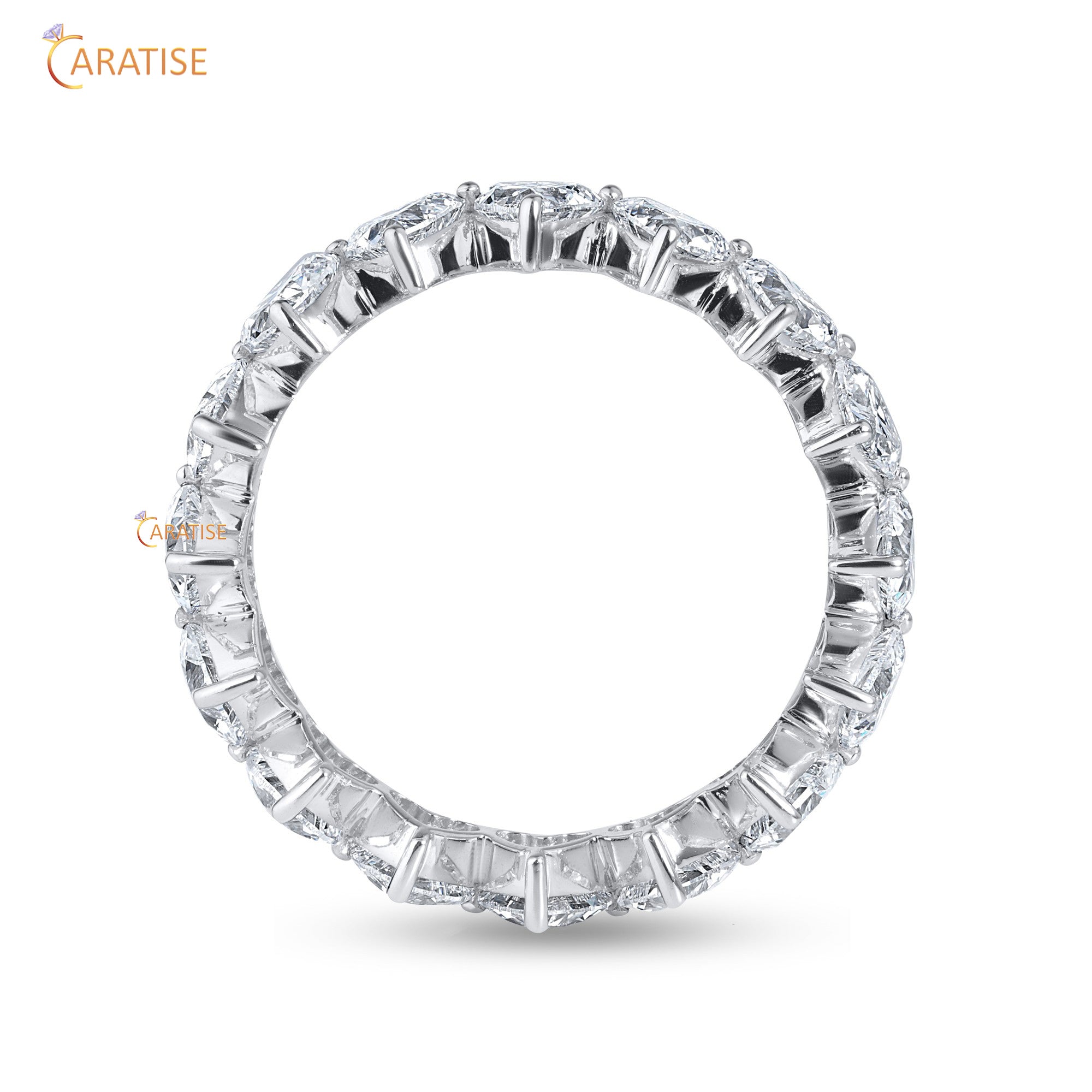 3.18 TDW Heart Cut Mossiante Diamond Eternity Band 925 Silver