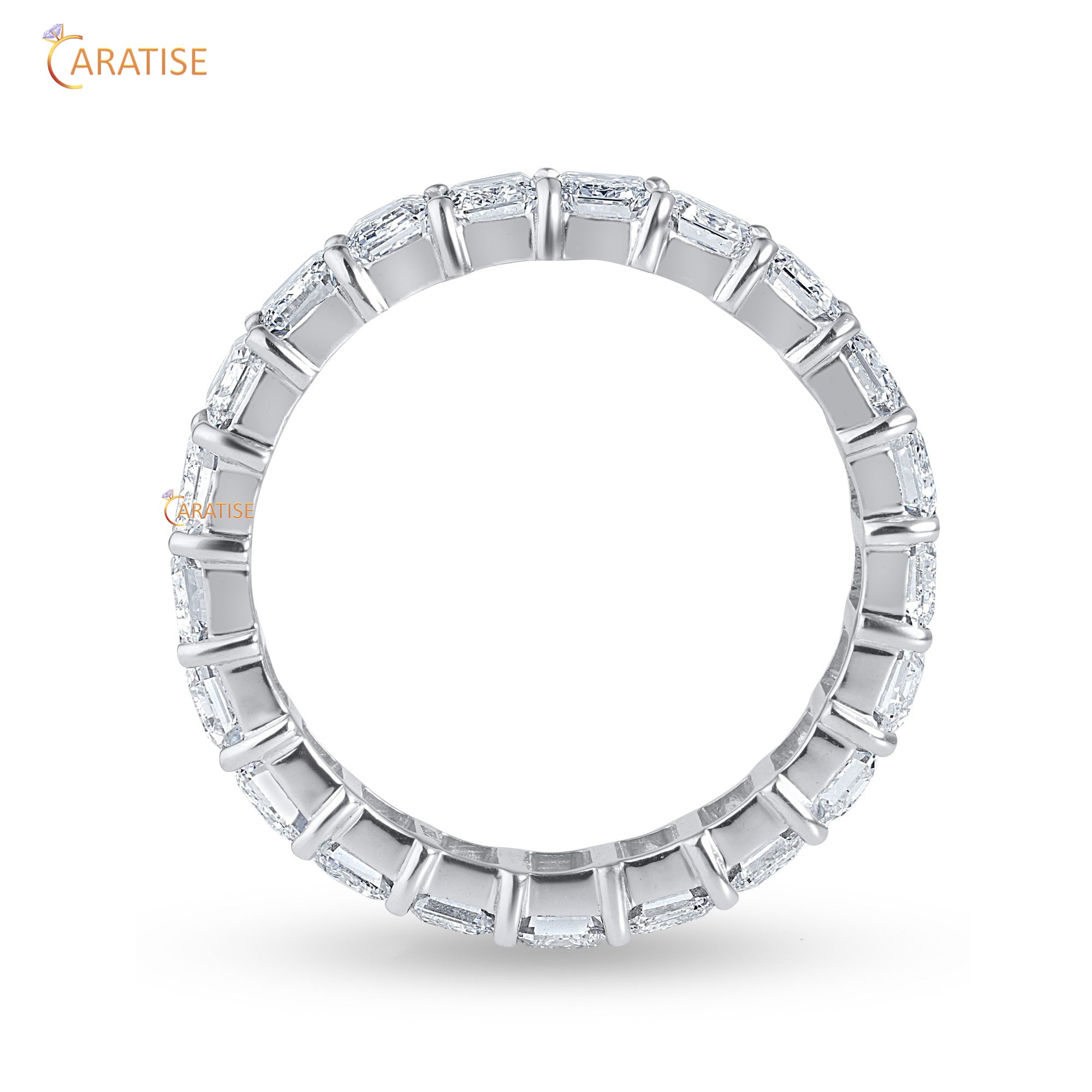 3.74 TDW Emerald Cut Mossiante Diamond Eternity Band 925 Silver