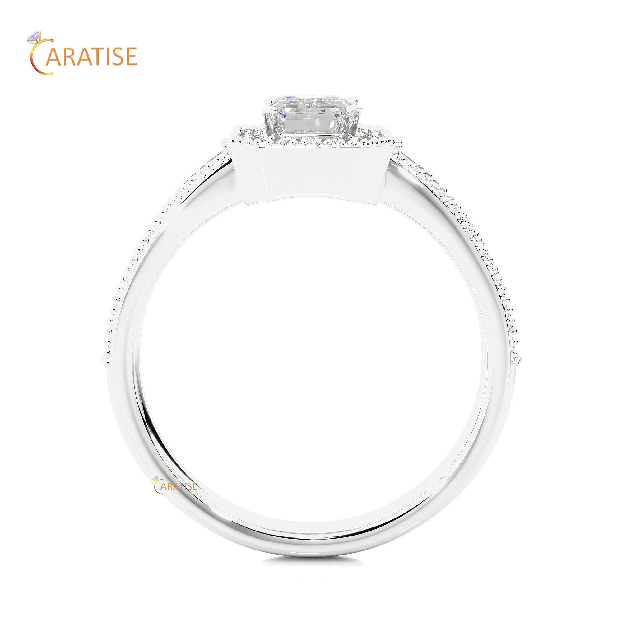 1.07 TDW Round & Emerald Cut Halo Moissanite Diamond Ring 925 Silver