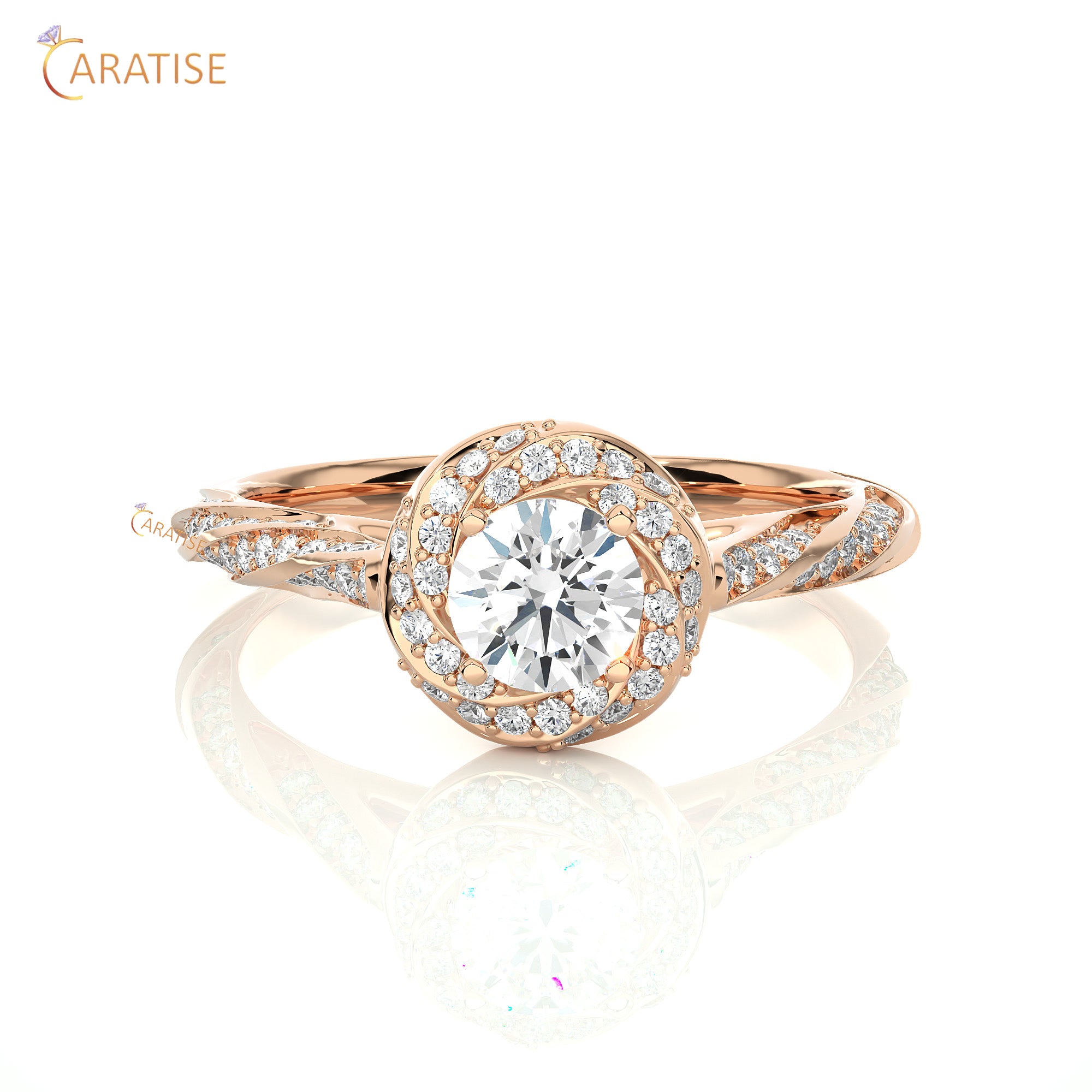 0.95 TDW Round Cut Moissanite Diamond Halo Ring 925 Silver