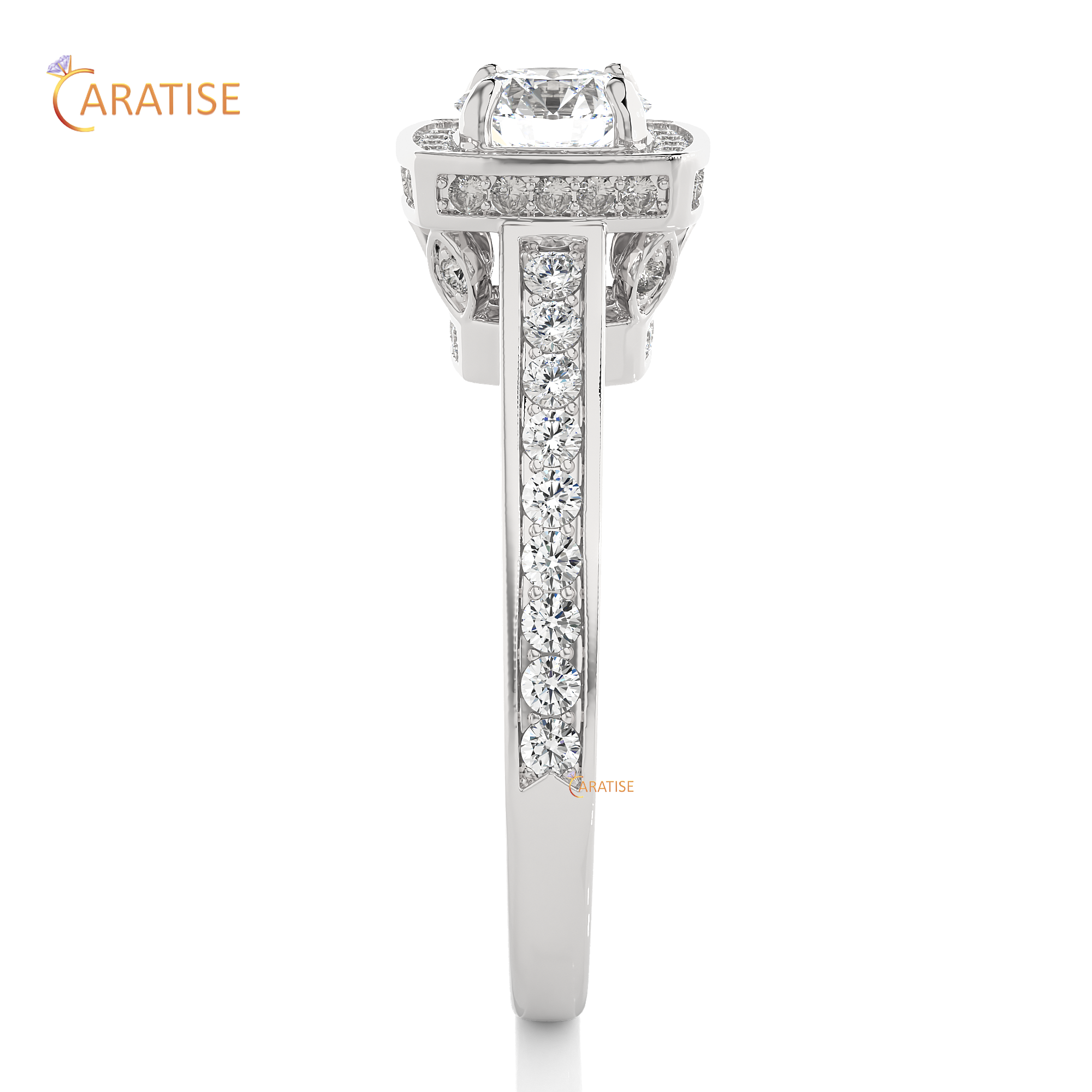 1.42 TDW Round Cut Moissanite Diamond Halo Ring 925 Silver