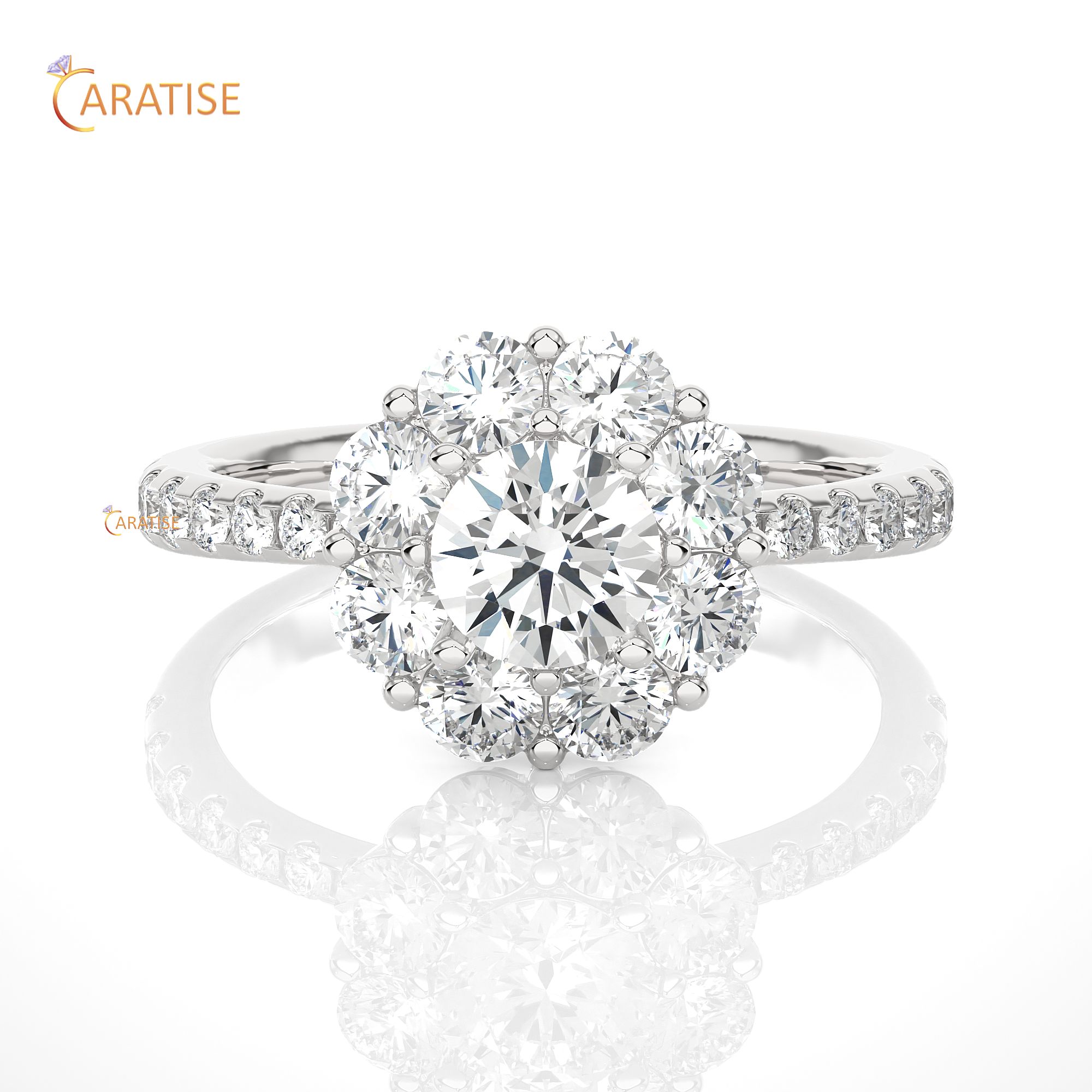 1.65 TDW Round Cut Moissanite Diamond Halo Ring 925 Silver