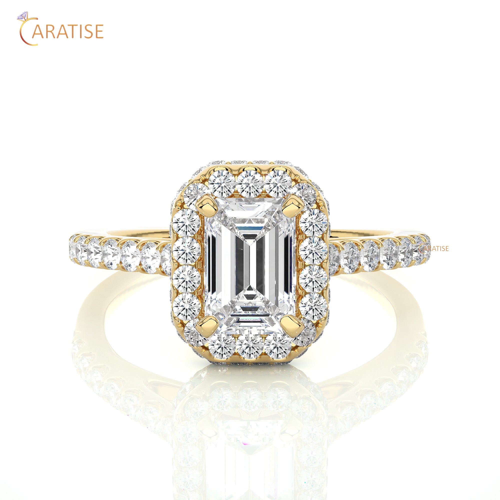 1.44 TDW Round & Emerald Cut Moissanite Diamond Halo Ring 925 Silver