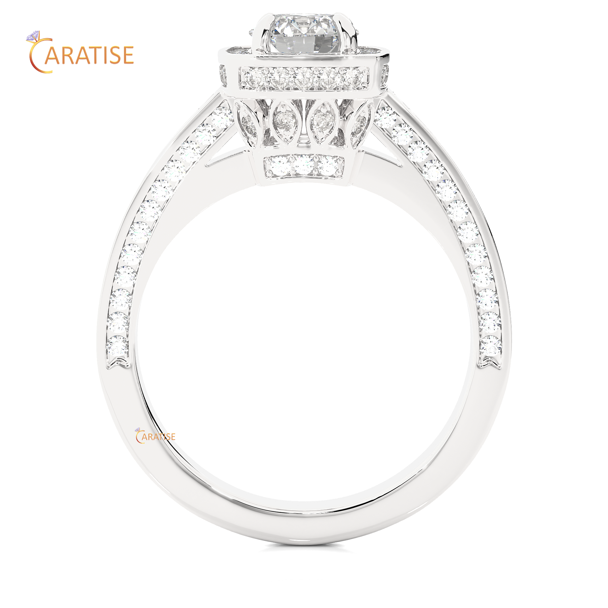 1.42 TDW Round Cut Moissanite Diamond Halo Ring 925 Silver