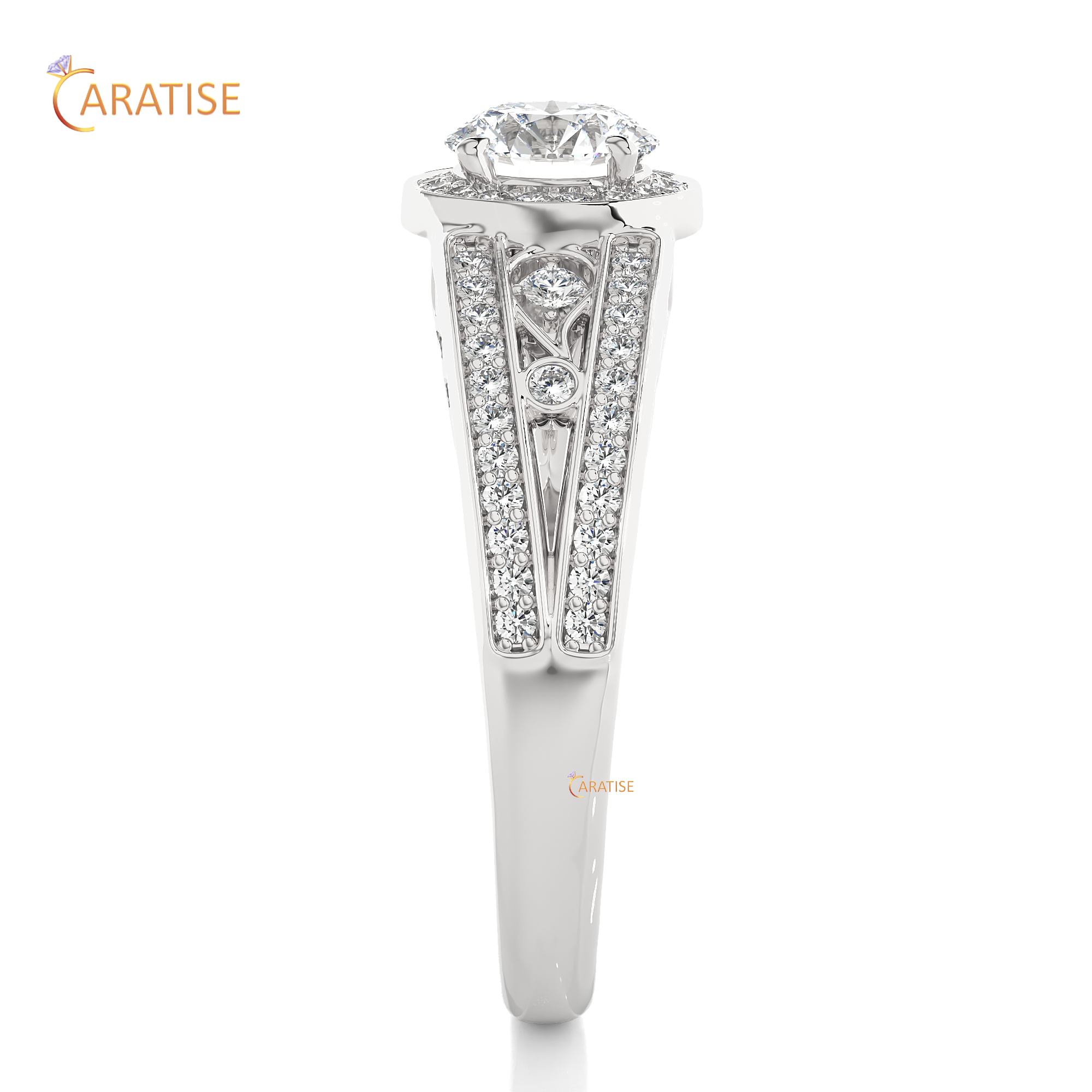 0.95 TDW Round Cut Moissanite Diamond Halo Ring 925 Silver