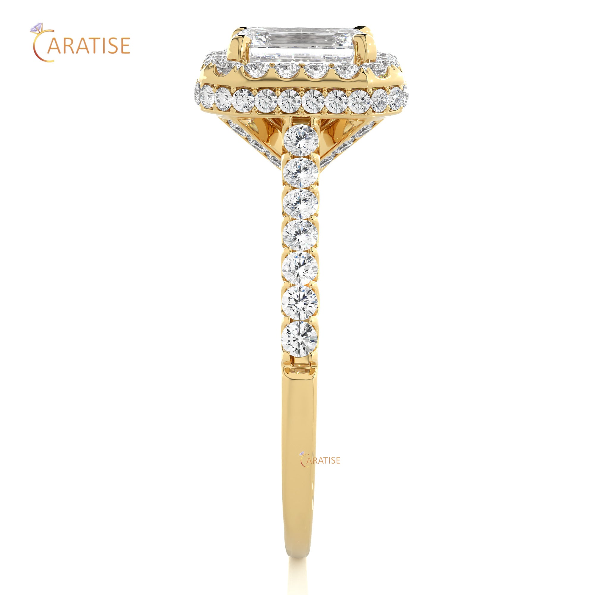 1.44 TDW Round & Emerald Cut Moissanite Diamond Halo Ring 925 Silver