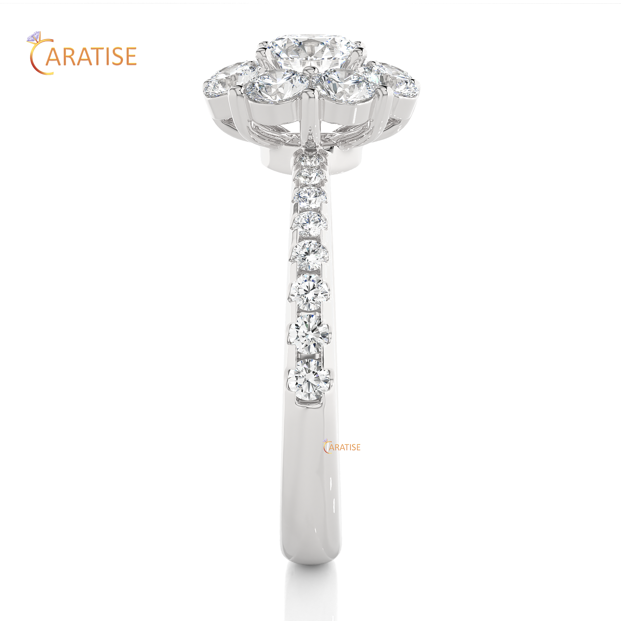 1.65 TDW Round Cut Moissanite Diamond Halo Ring 925 Silver