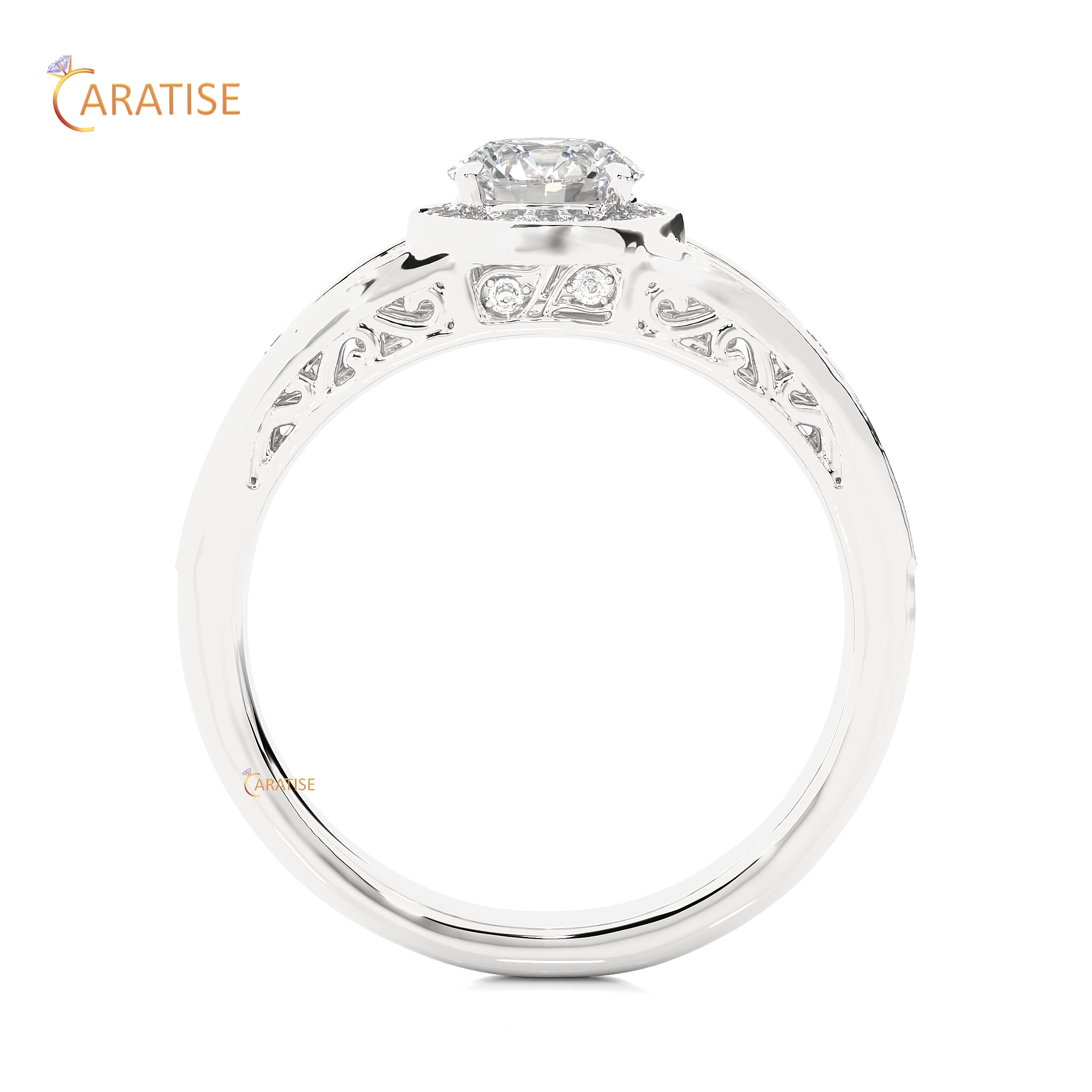 0.95 TDW Round Cut Moissanite Diamond Halo Ring 925 Silver