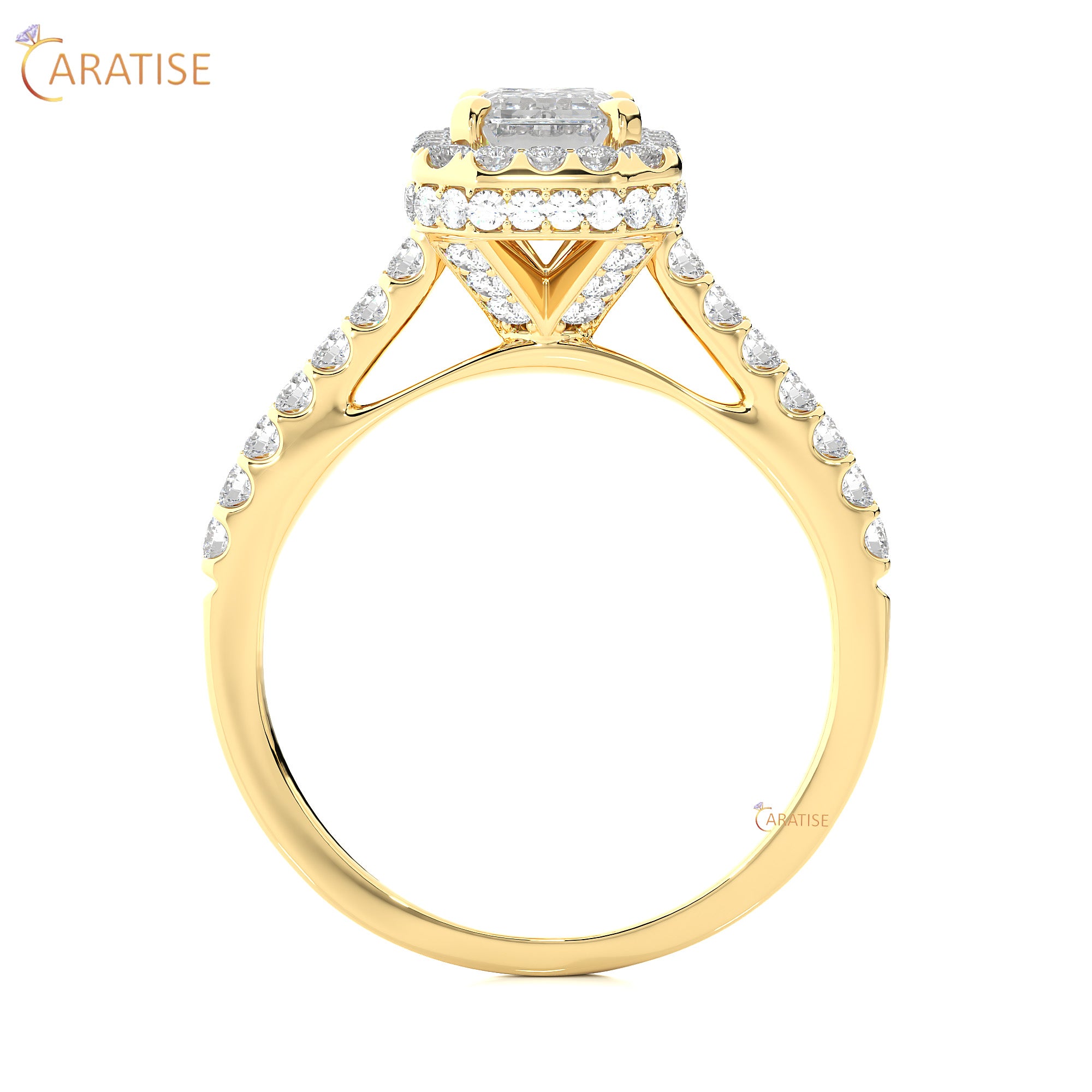 1.44 TDW Round & Emerald Cut Moissanite Diamond Halo Ring 925 Silver