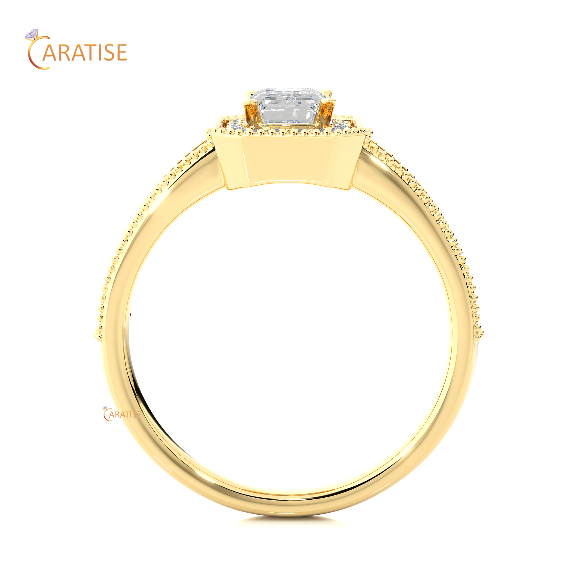 1.07 TDW Round & Emerald Cut Halo Moissanite Diamond Ring 925 Silver