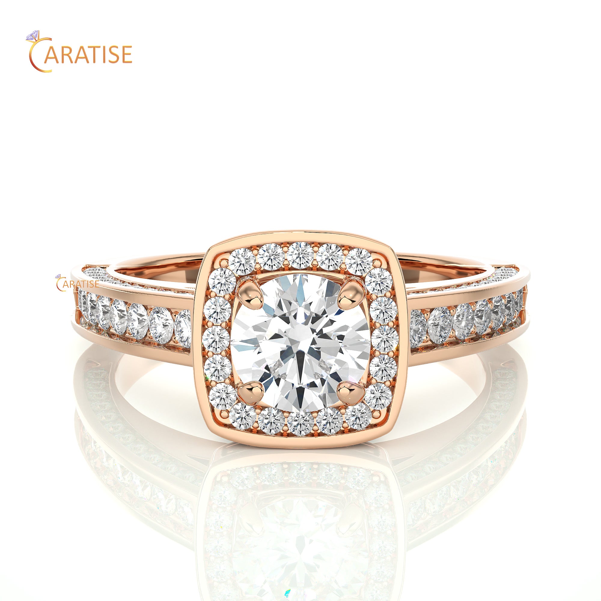 1.42 TDW Round Cut Moissanite Diamond Halo Ring 925 Silver