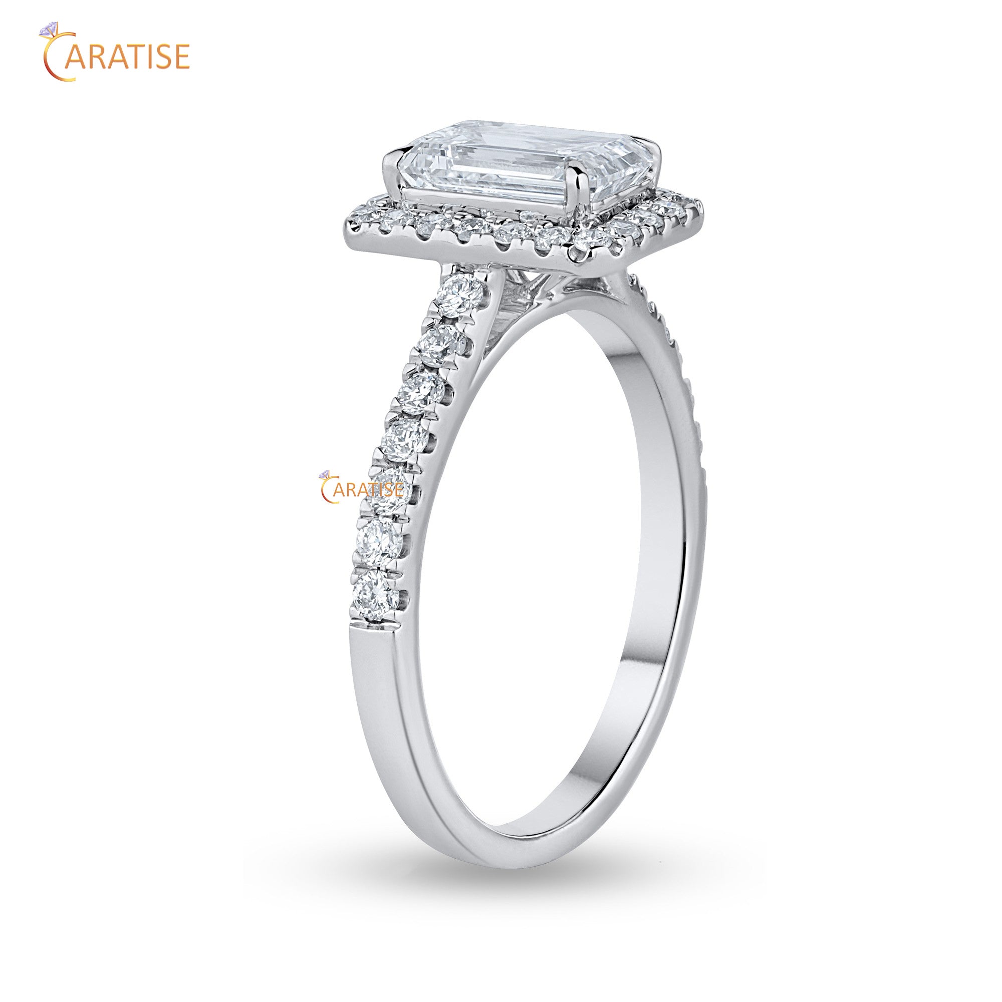 1.83 TDW Round & Emerald Cut Mossiante Diamond Halo Ring 925 Silver