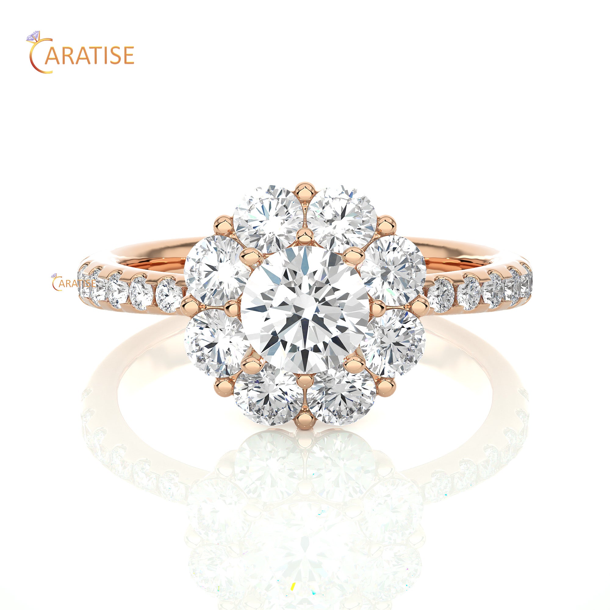 1.65 TDW Round Cut Moissanite Diamond Halo Ring 925 Silver