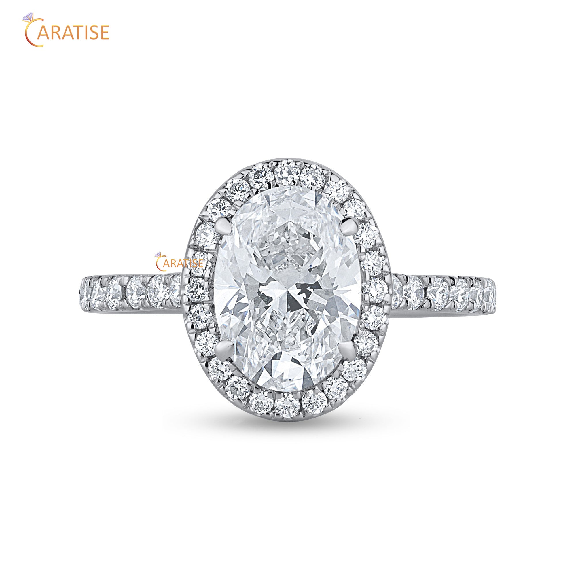 2.37 TDW Oval & Round Cut Mossiante Diamond Halo Rng 925 Silver