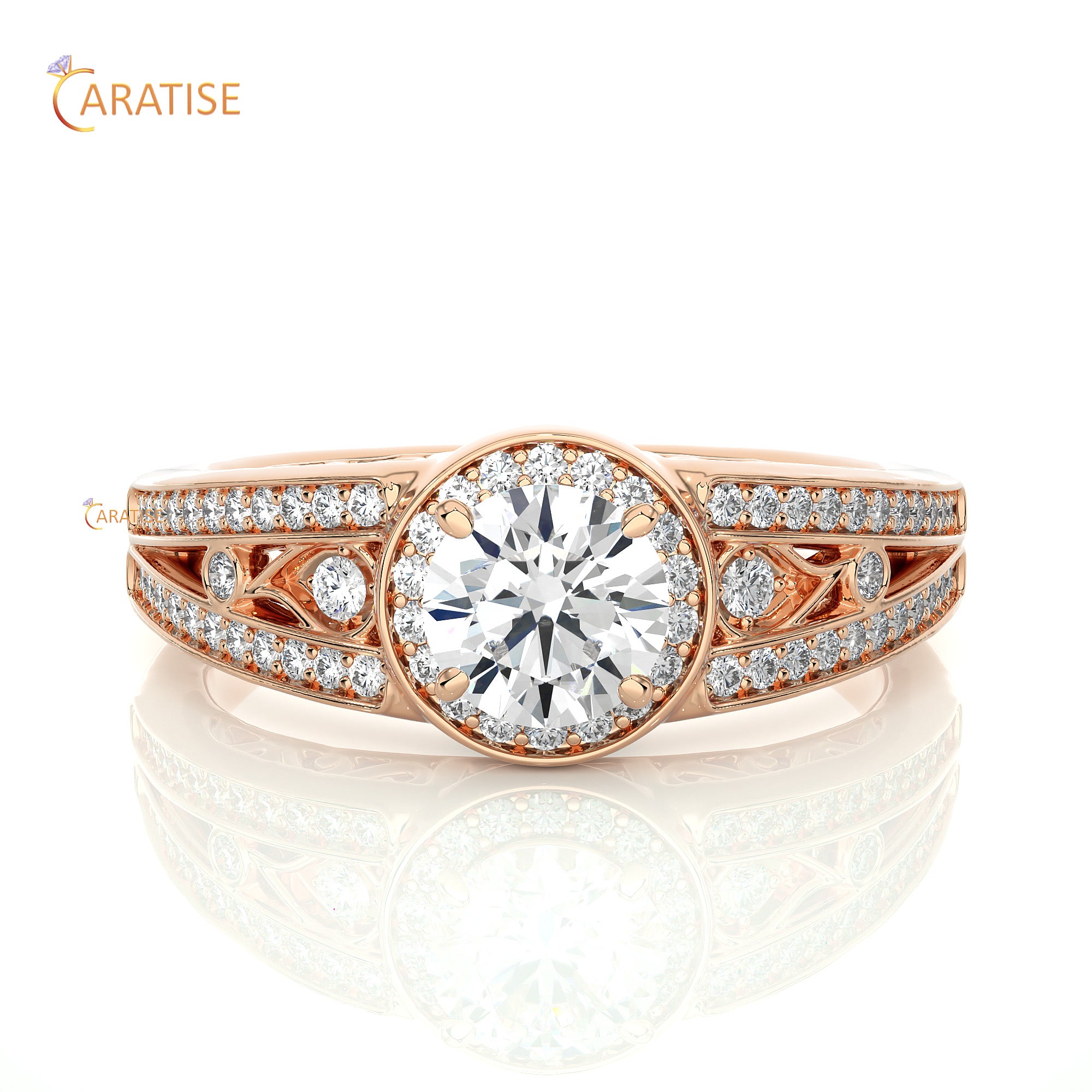 0.95 TDW Round Cut Moissanite Diamond Halo Ring 925 Silver