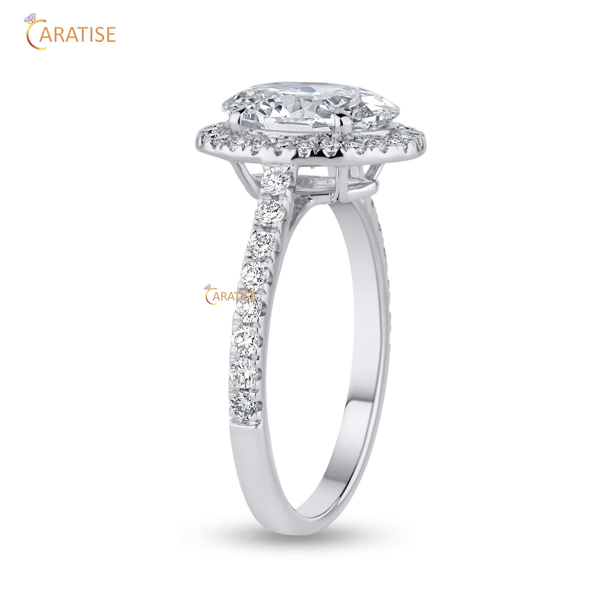 2.37 TDW Oval & Round Cut Mossiante Diamond Halo Rng 925 Silver