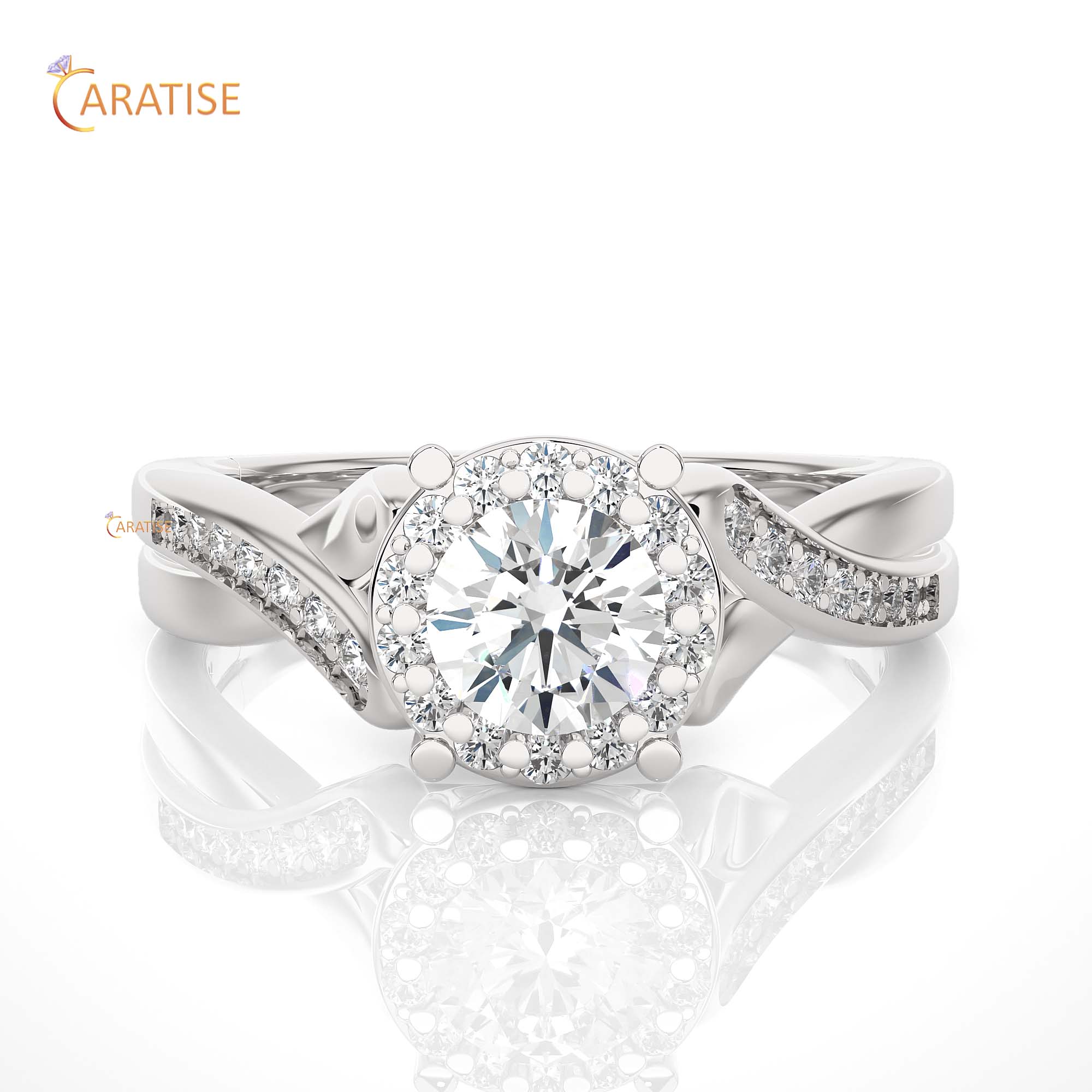 0.83 TDW Round Cut Moissanite Diamond Halo Ring 925 Silver