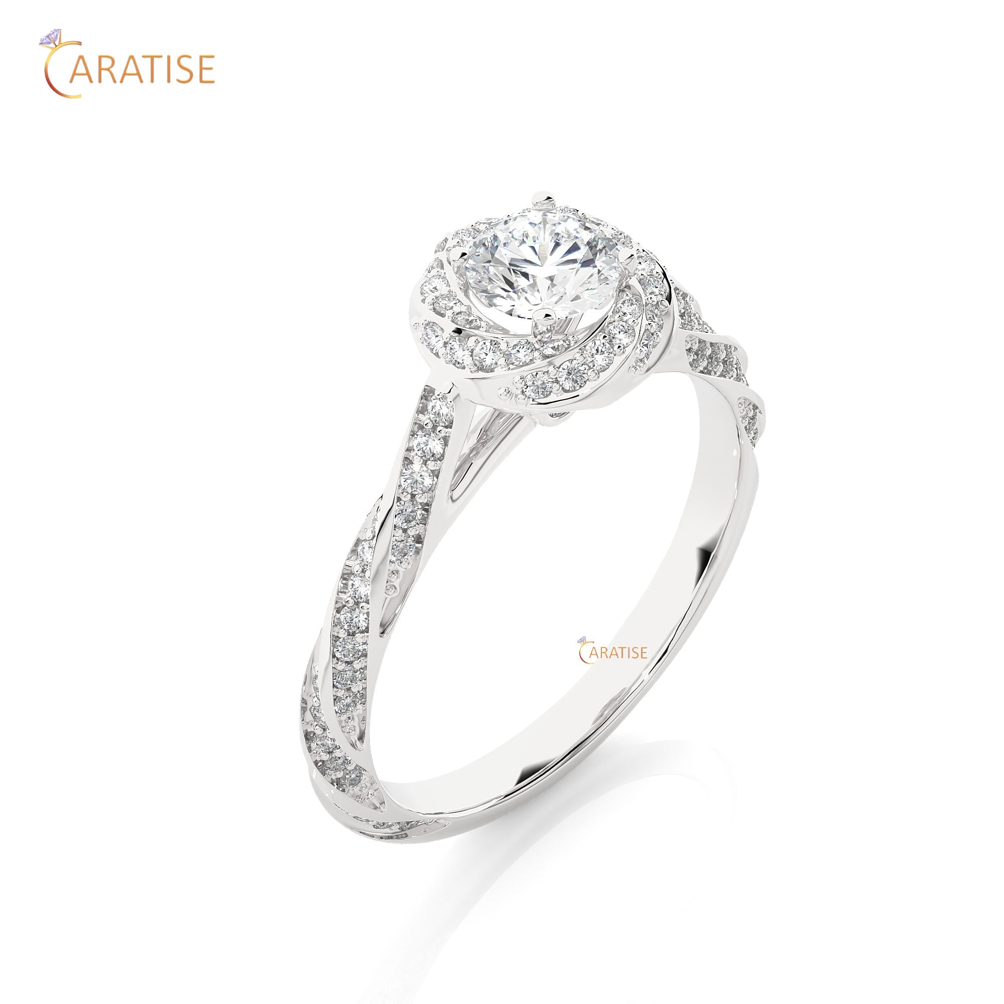 0.95 TDW Round Cut Moissanite Diamond Halo Ring 925 Silver