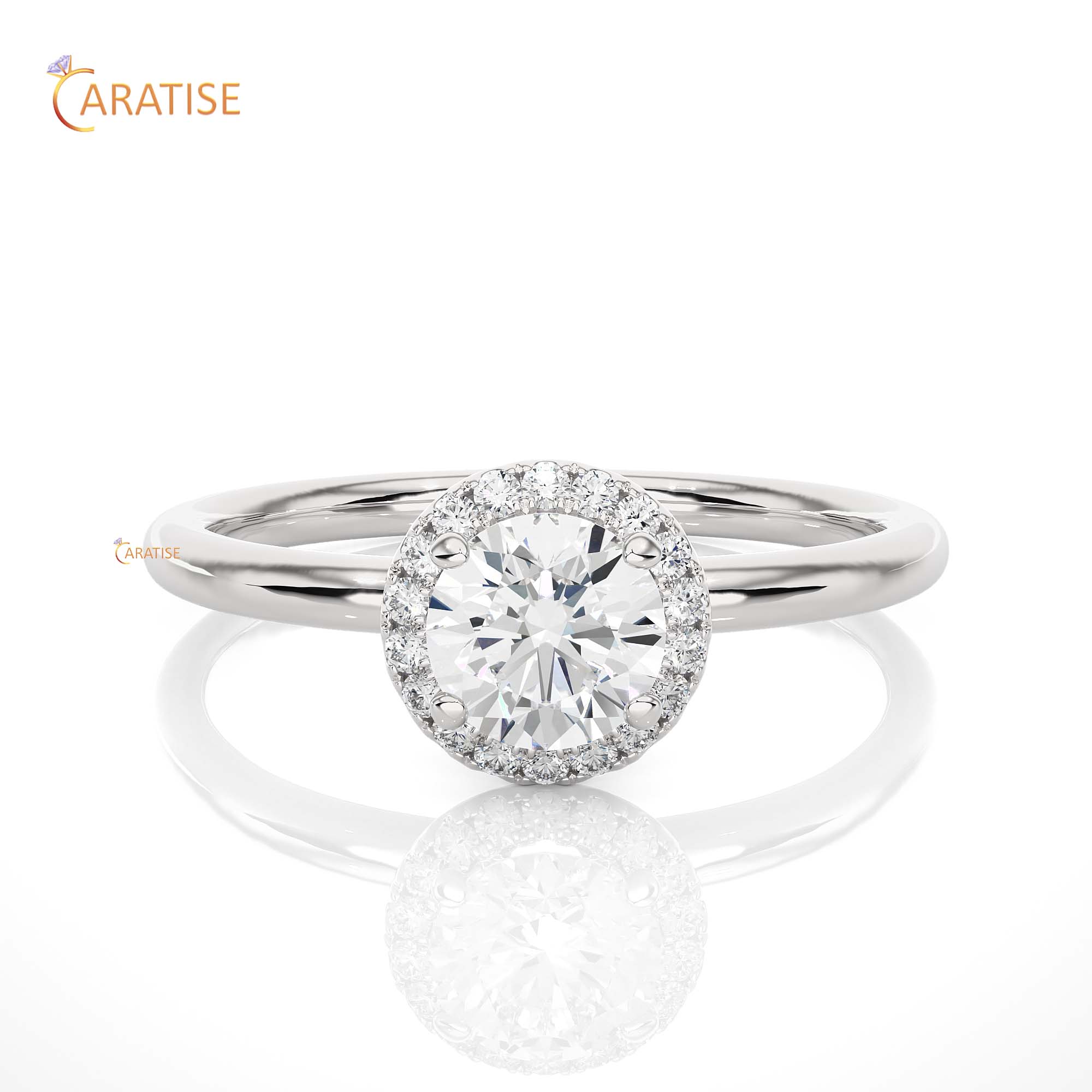 0.50 TDW Round Cut Moissanite Diamond Halo Ring 925 Silver