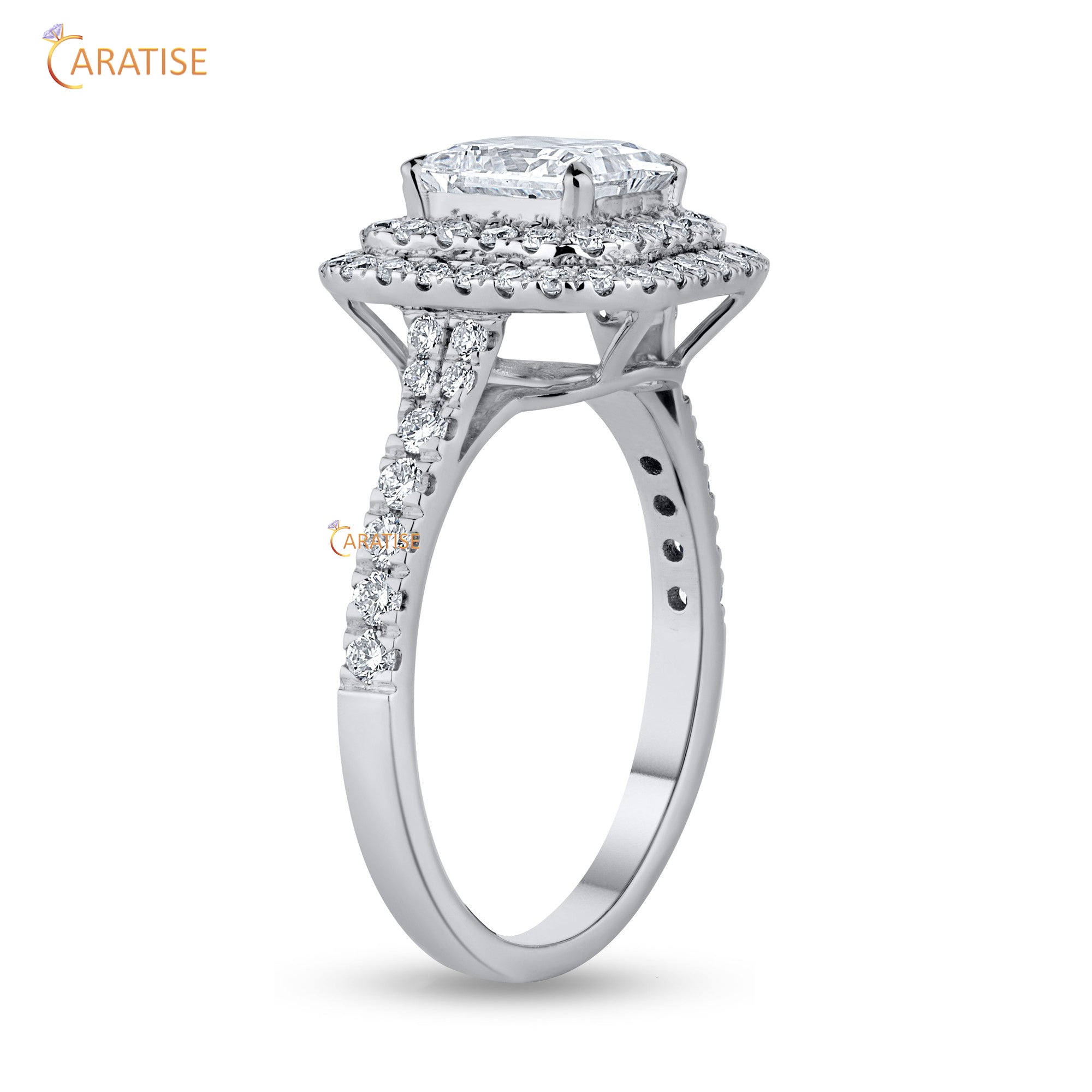 1.40 TDW Princess & Round Cut Mossiante Diamond Halo Ring 925 Silver