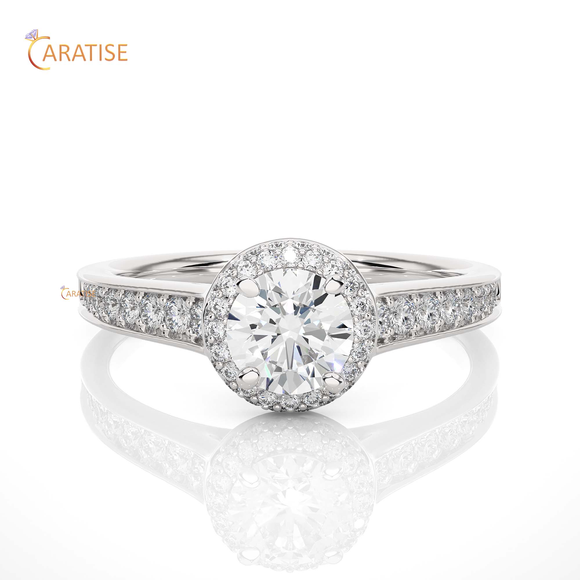 0.93 TDW Round Cut Moissanite Diamond Halo Ring 925 Silver