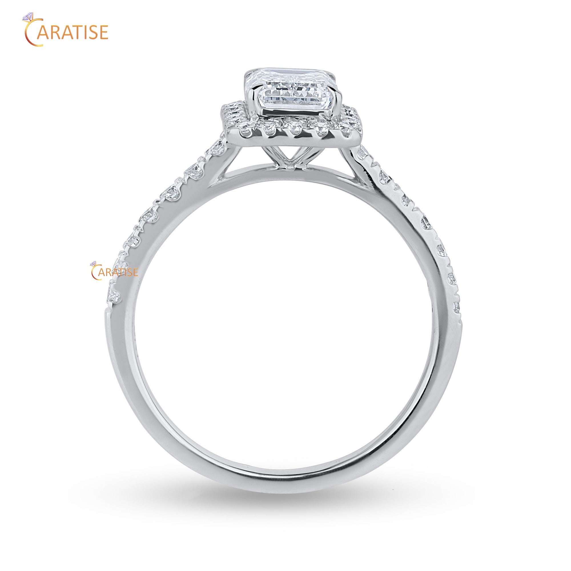 1.83 TDW Round & Emerald Cut Mossiante Diamond Halo Ring 925 Silver