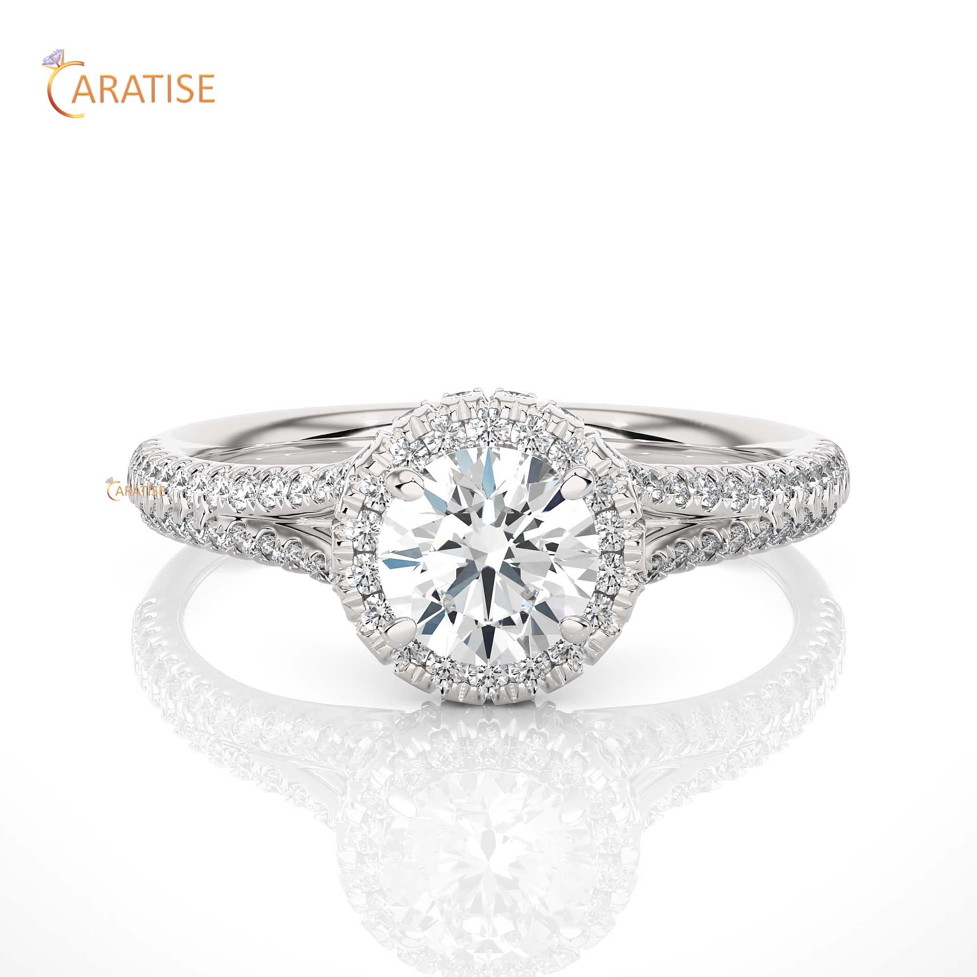 1.07 TDW Round Cut Moissanite Diamond Halo Ring 925 Silver