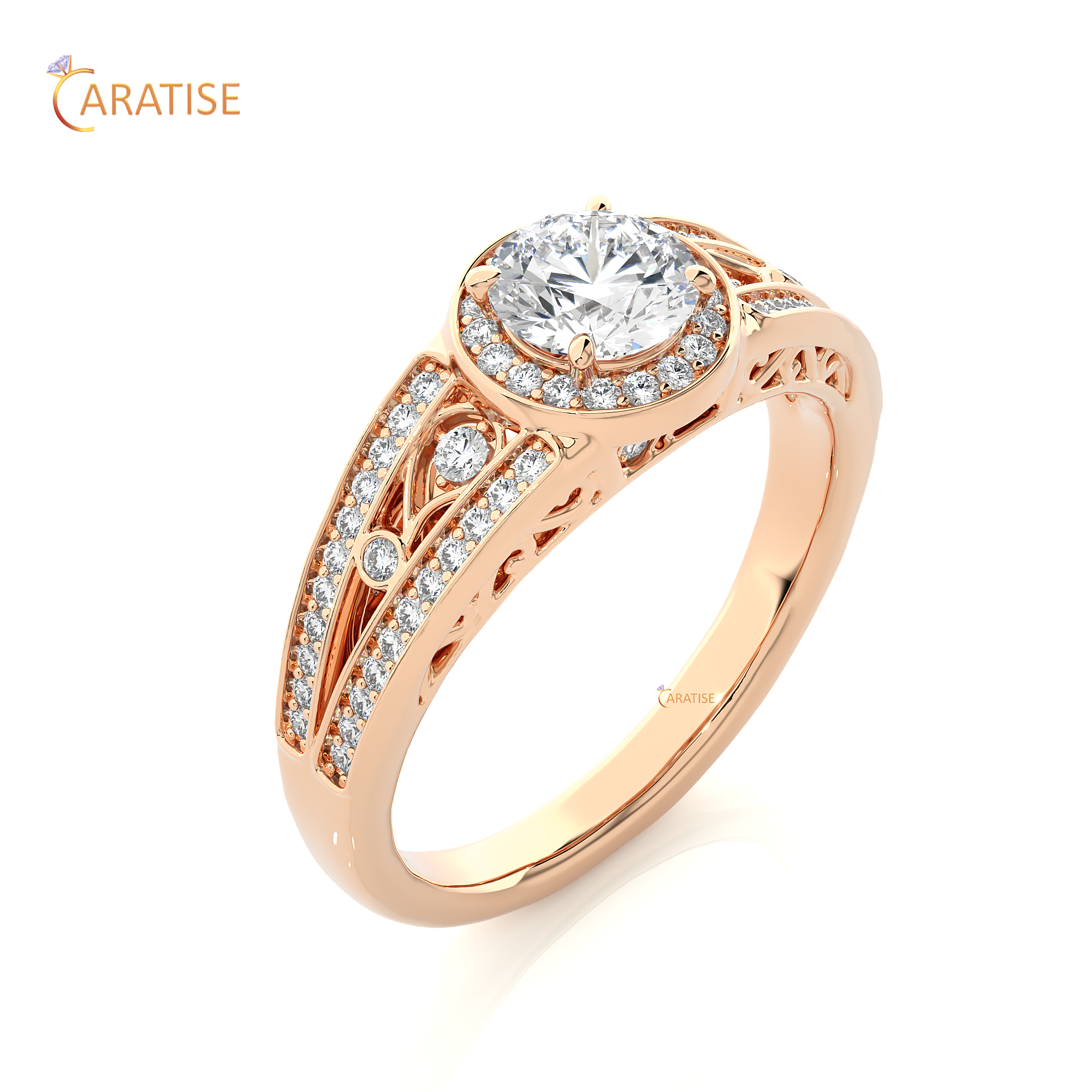 0.95 TDW Round Cut Moissanite Diamond Halo Ring 925 Silver