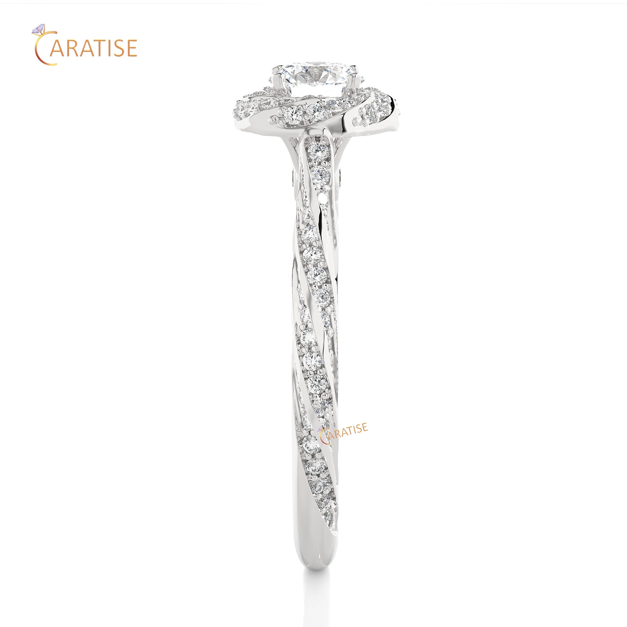 0.95 TDW Round Cut Moissanite Diamond Halo Ring 925 Silver