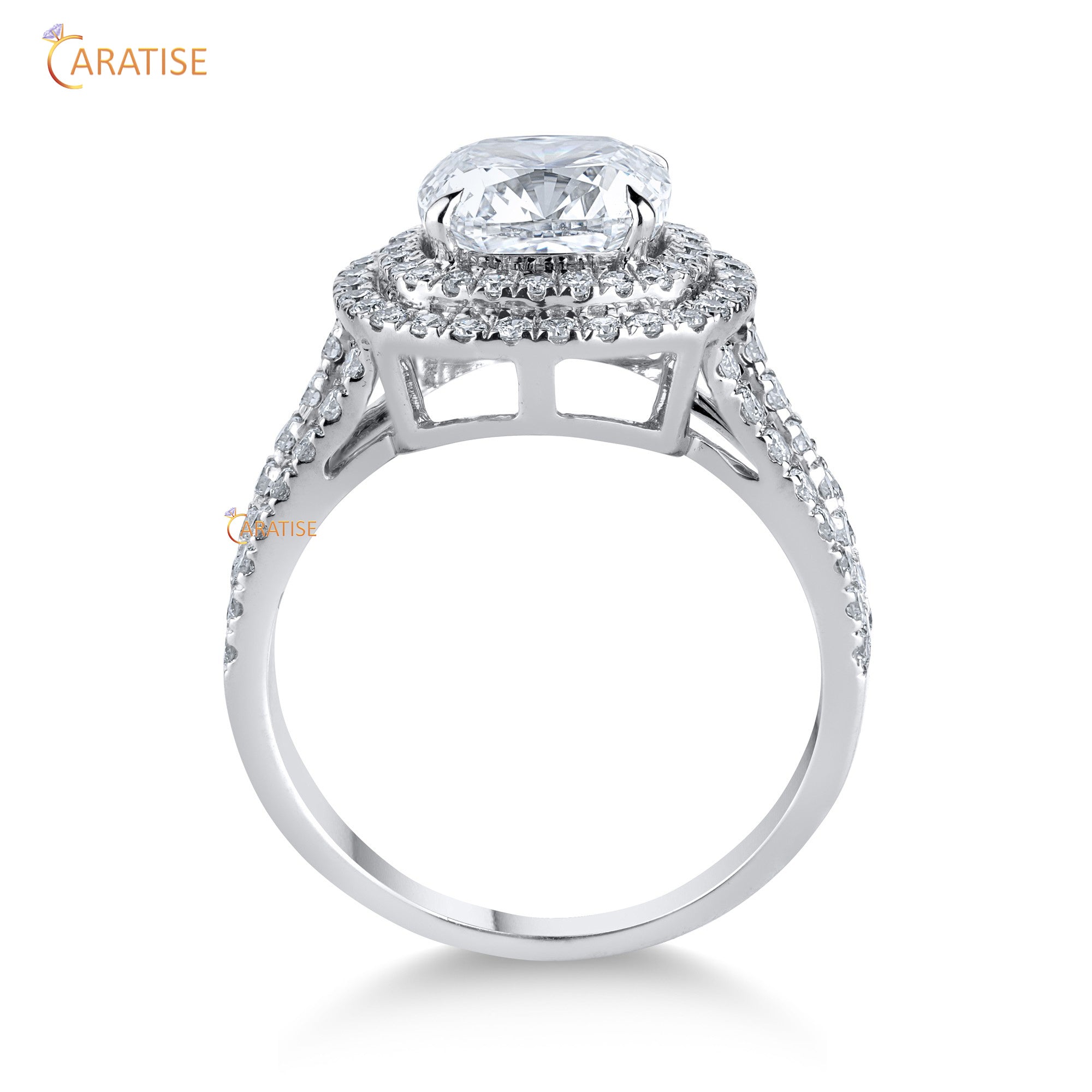 2.45 TDW Round & Cushion Cut Moissanite Diamond Halo Ring 925 Silver