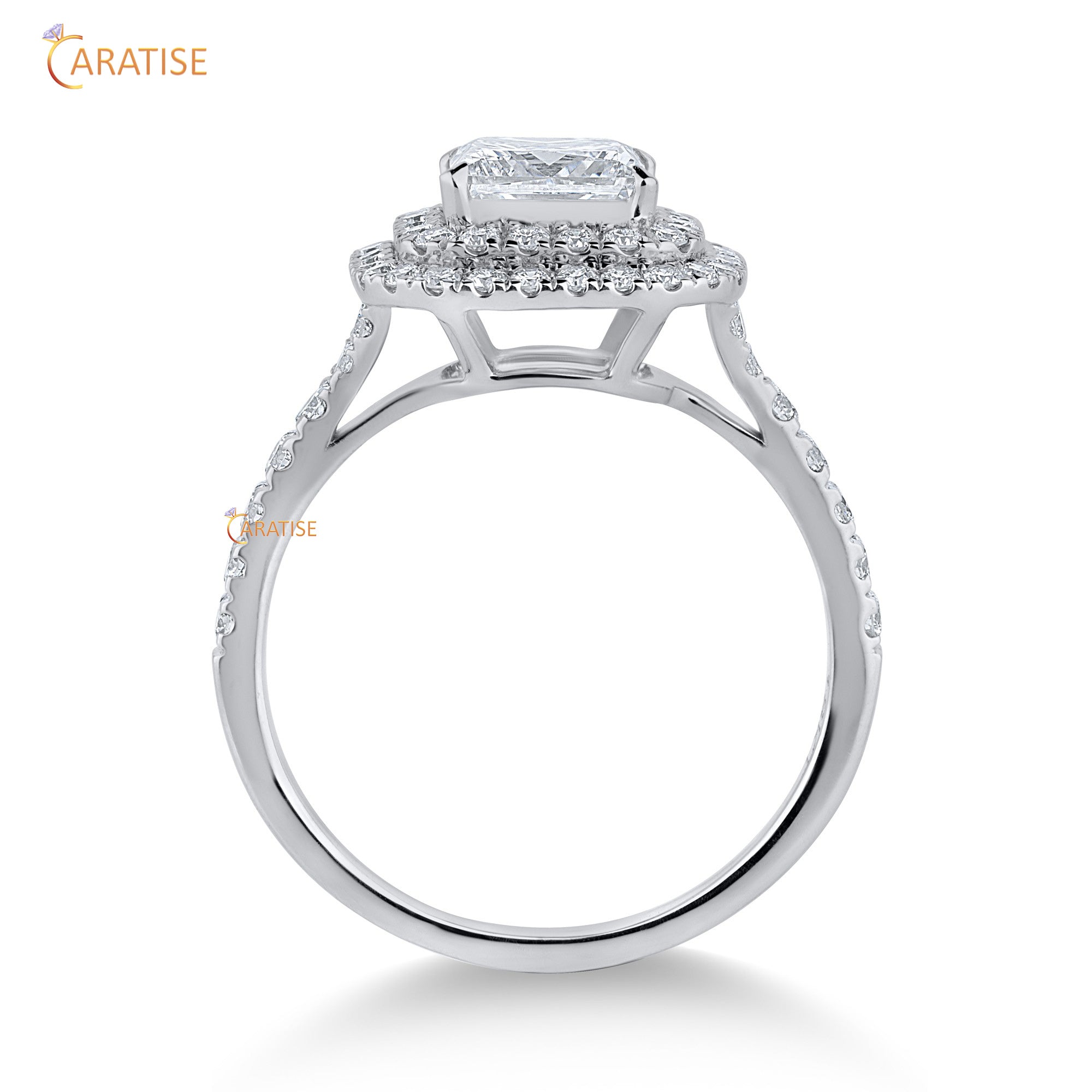 1.40 TDW Princess & Round Cut Mossiante Diamond Halo Ring 925 Silver