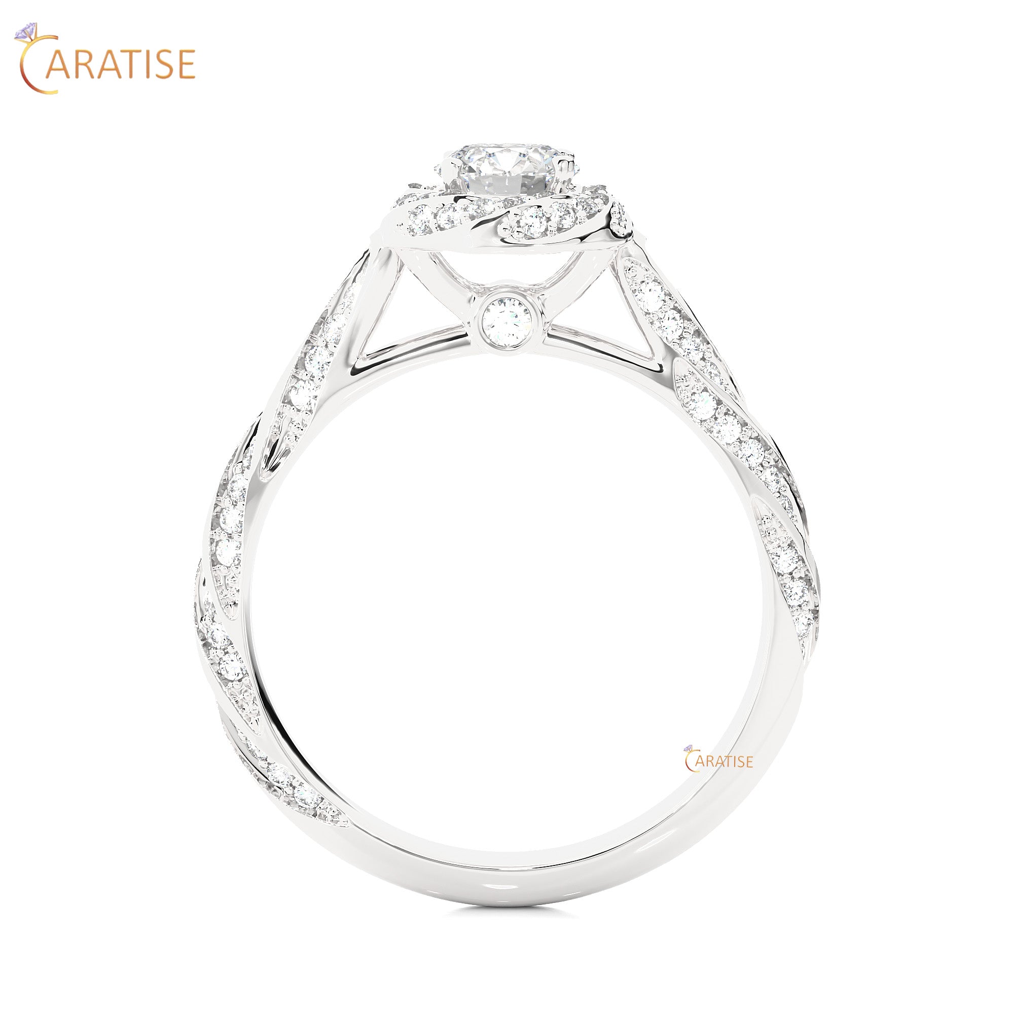 0.95 TDW Round Cut Moissanite Diamond Halo Ring 925 Silver