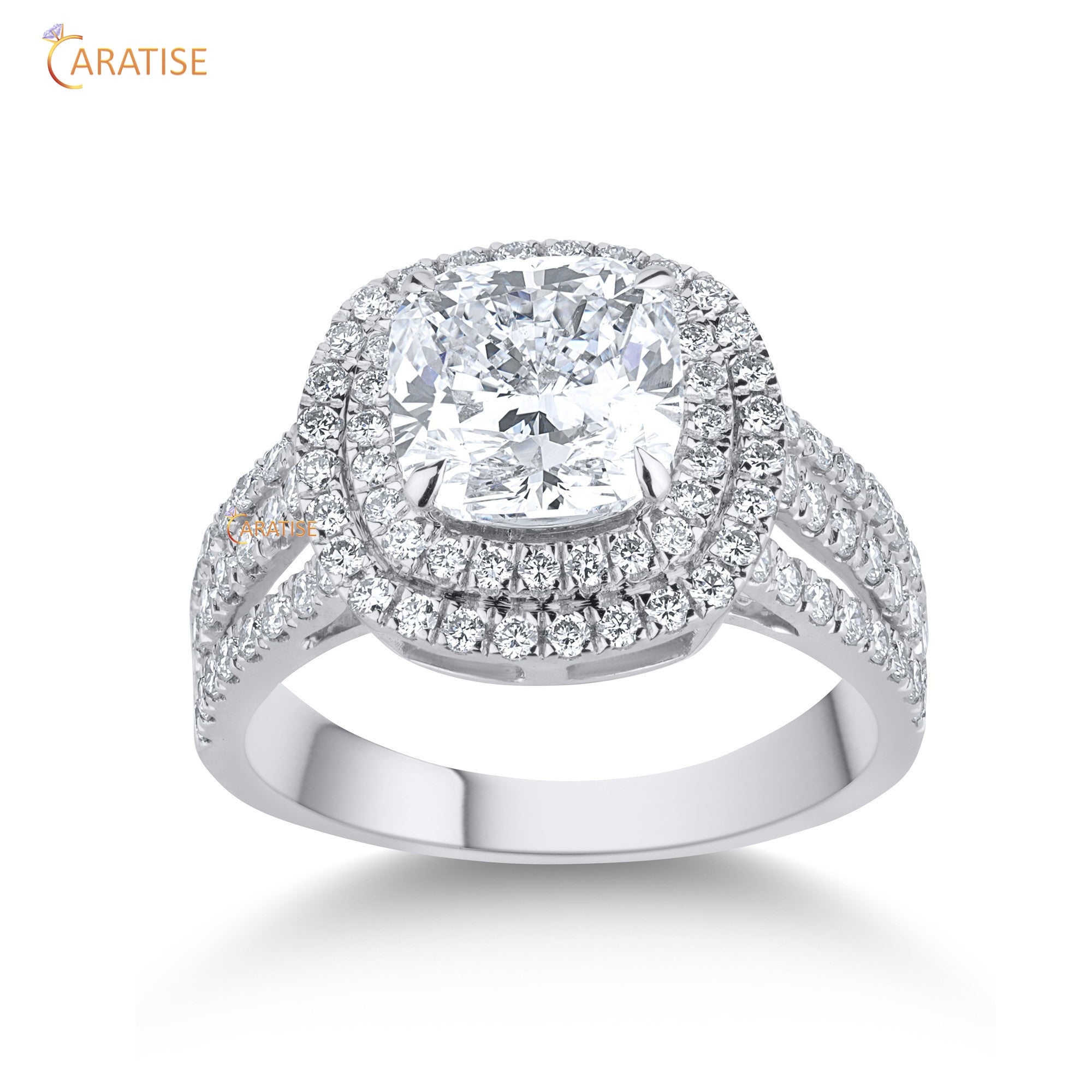 2.45 TDW Round & Cushion Cut Moissanite Diamond Halo Ring 925 Silver