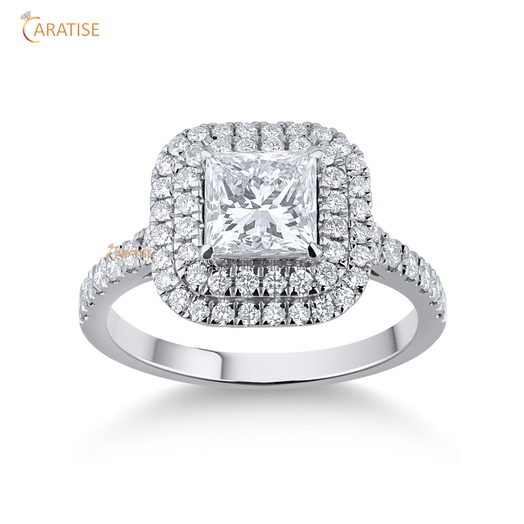 1.40 TDW Princess & Round Cut Mossiante Diamond Halo Ring 925 Silver