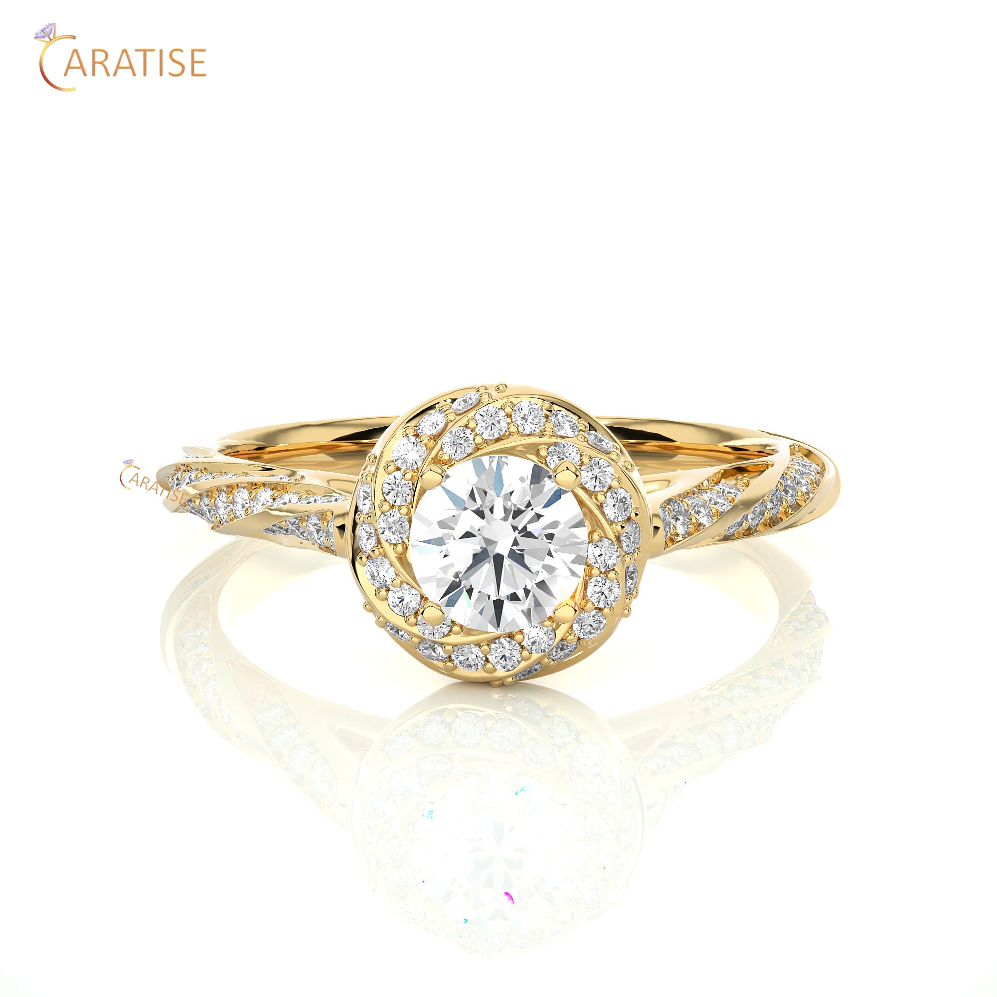 0.95 TDW Round Cut Moissanite Diamond Halo Ring 925 Silver