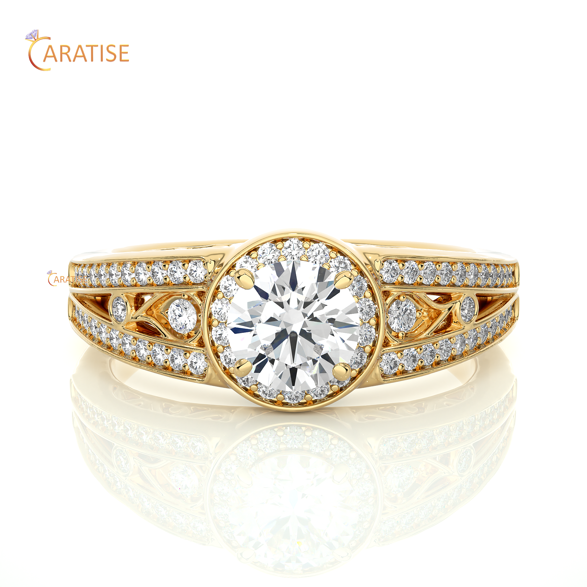 0.95 TDW Round Cut Moissanite Diamond Halo Ring 925 Silver