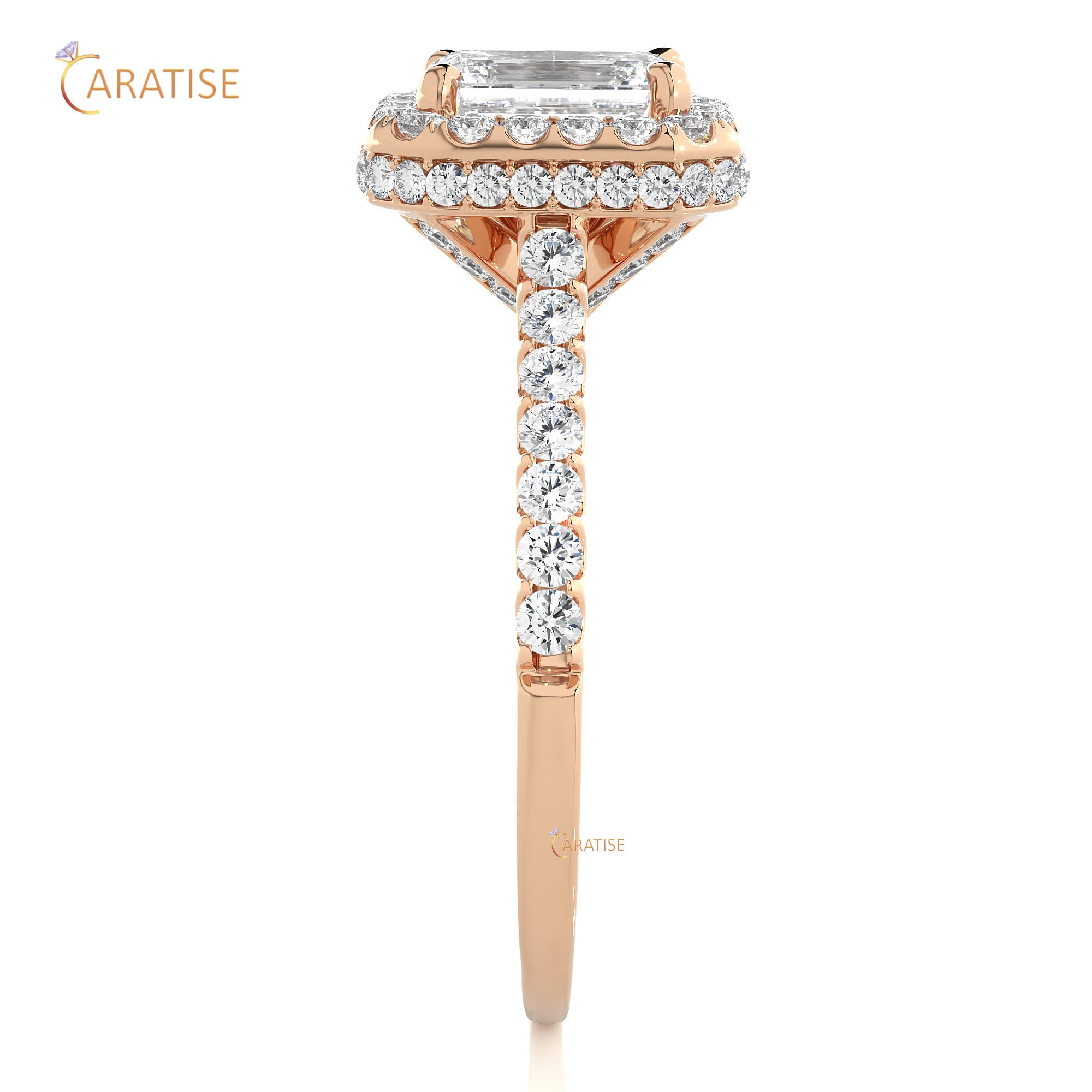 1.44 TDW Round & Emerald Cut Moissanite Diamond Halo Ring 925 Silver