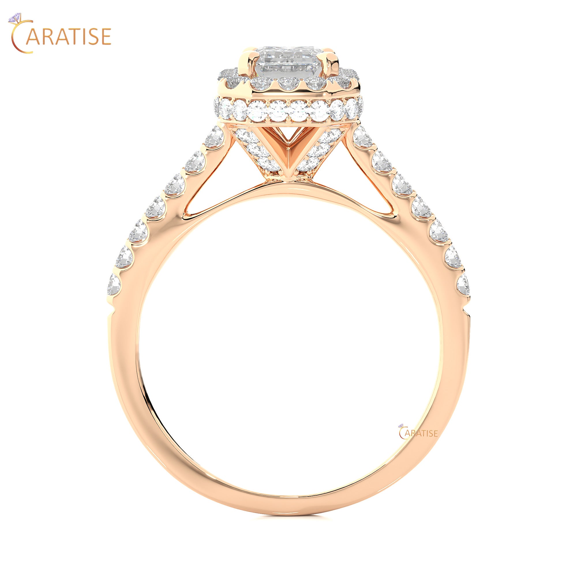 1.44 TDW Round & Emerald Cut Moissanite Diamond Halo Ring 925 Silver