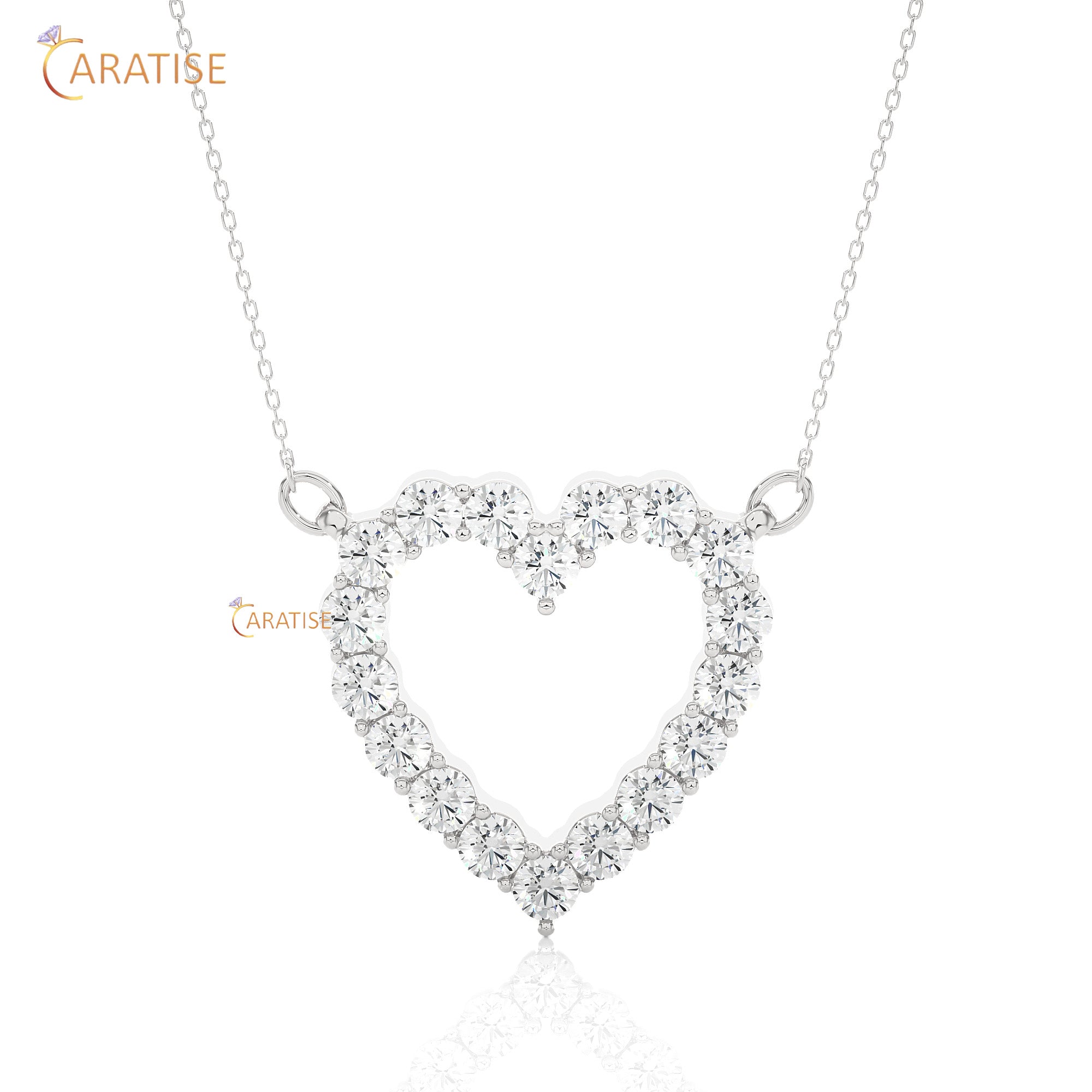 0.46 TDW Round Cut Moissanite Diamond Heart Pendant With Chain 925 Silver